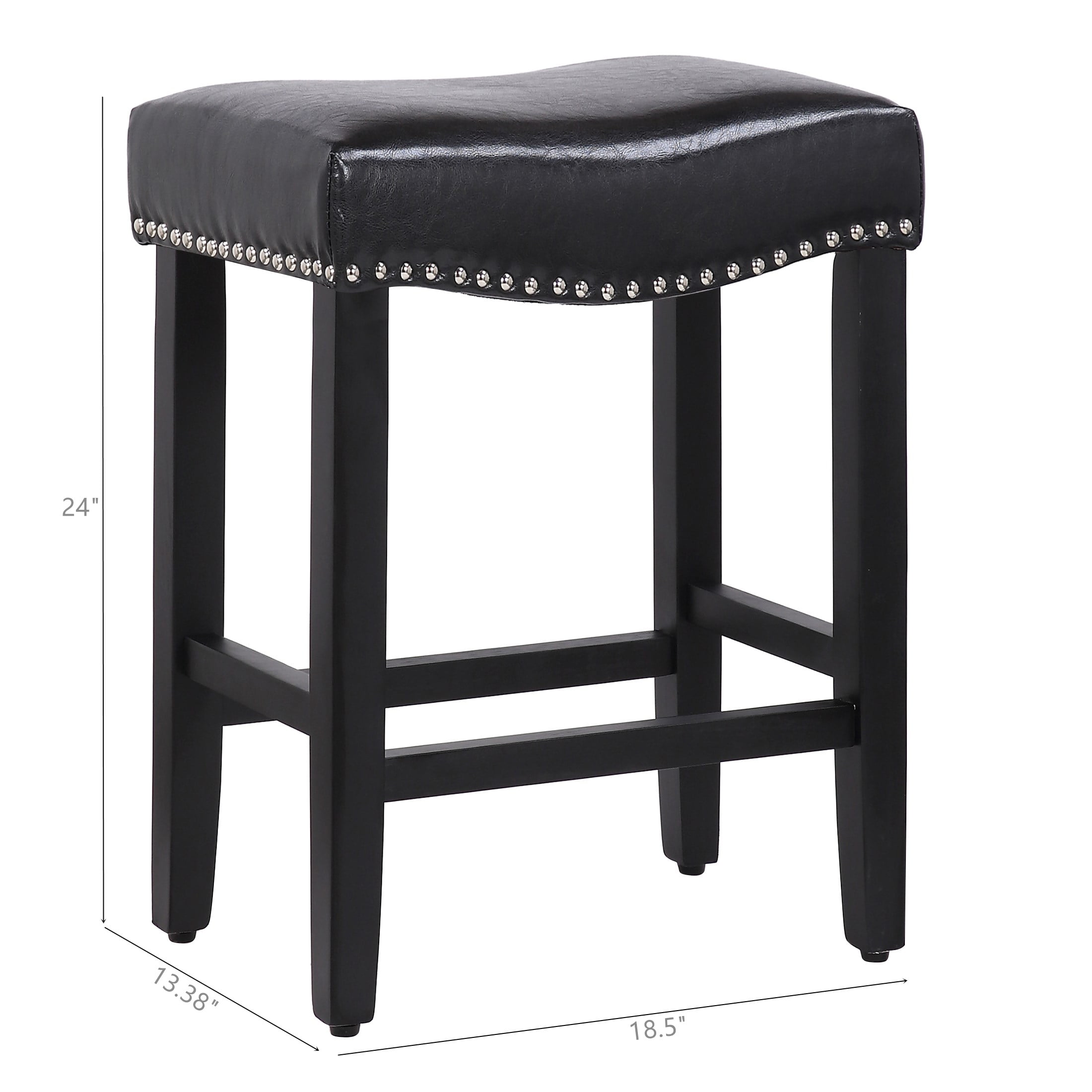 Westin Outdoor Yazan 24" Upholstered Bar Stool with Nail Head Trim, Black/Leather - Image 6
