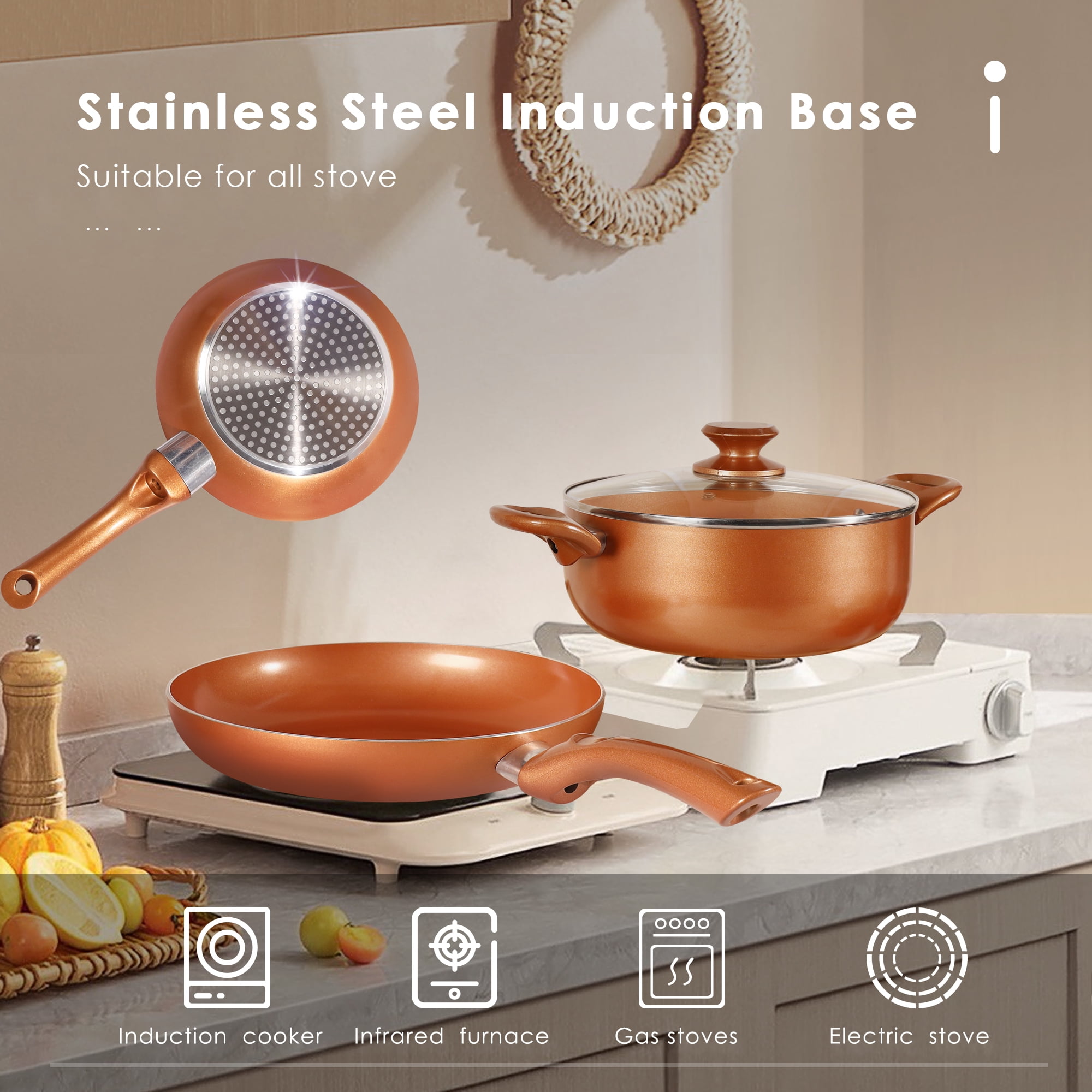 Scafild | 10-Piece Ceramic Nonstick Aluminum Cookware Set - Copper - Image 4