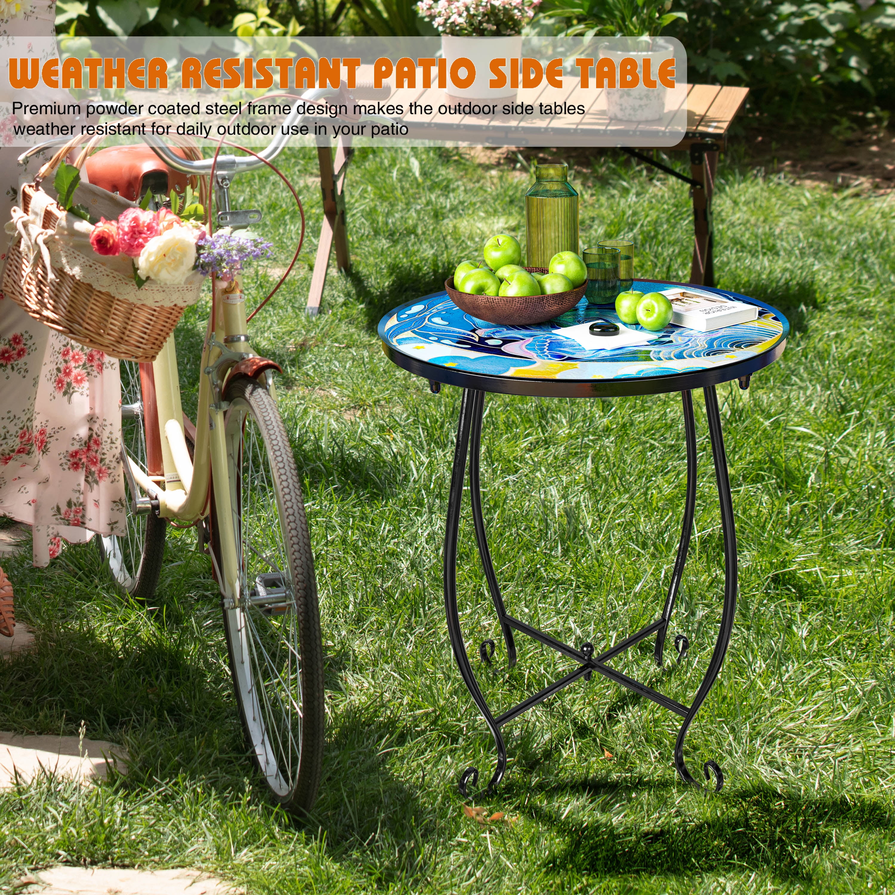 Rekopi 2 Pack Outdoor Mosaic Side Table, 17 Inch High Small Patio Outdoor Table, Indoor Folding Round Side Table for Bistro Balcony Garden - Image 7