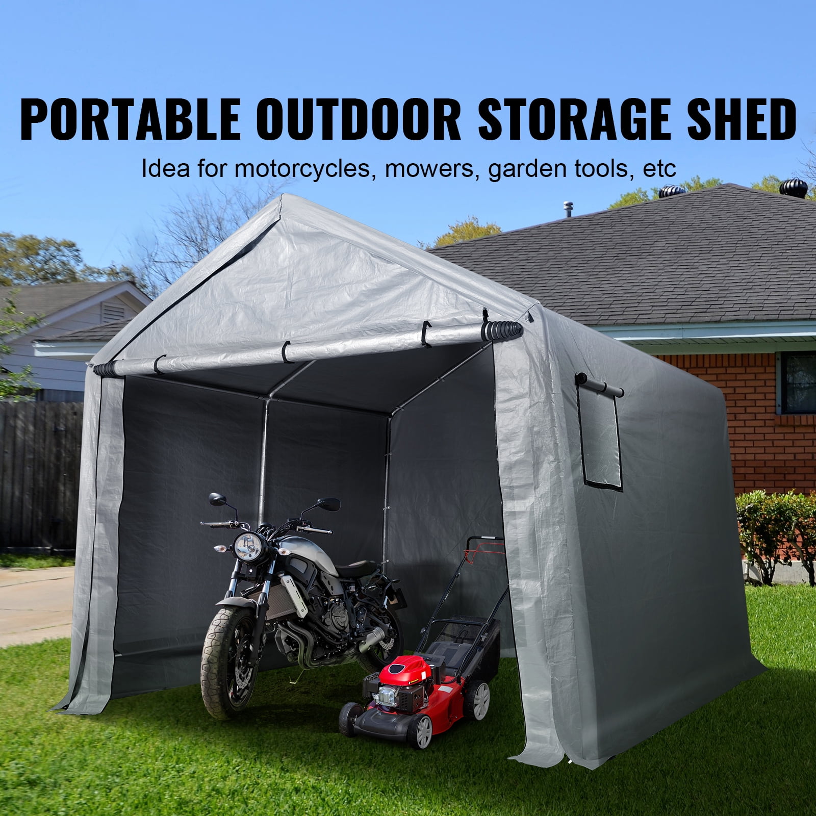 VEVOR Portable Shed Storage Shelter Outdoor, 10x10x8.5 ft Heavy Duty All-Season Instant Storage Tent Tarp Sheds with Roll-up Zipper Door and Ventilated Windows - Image 2