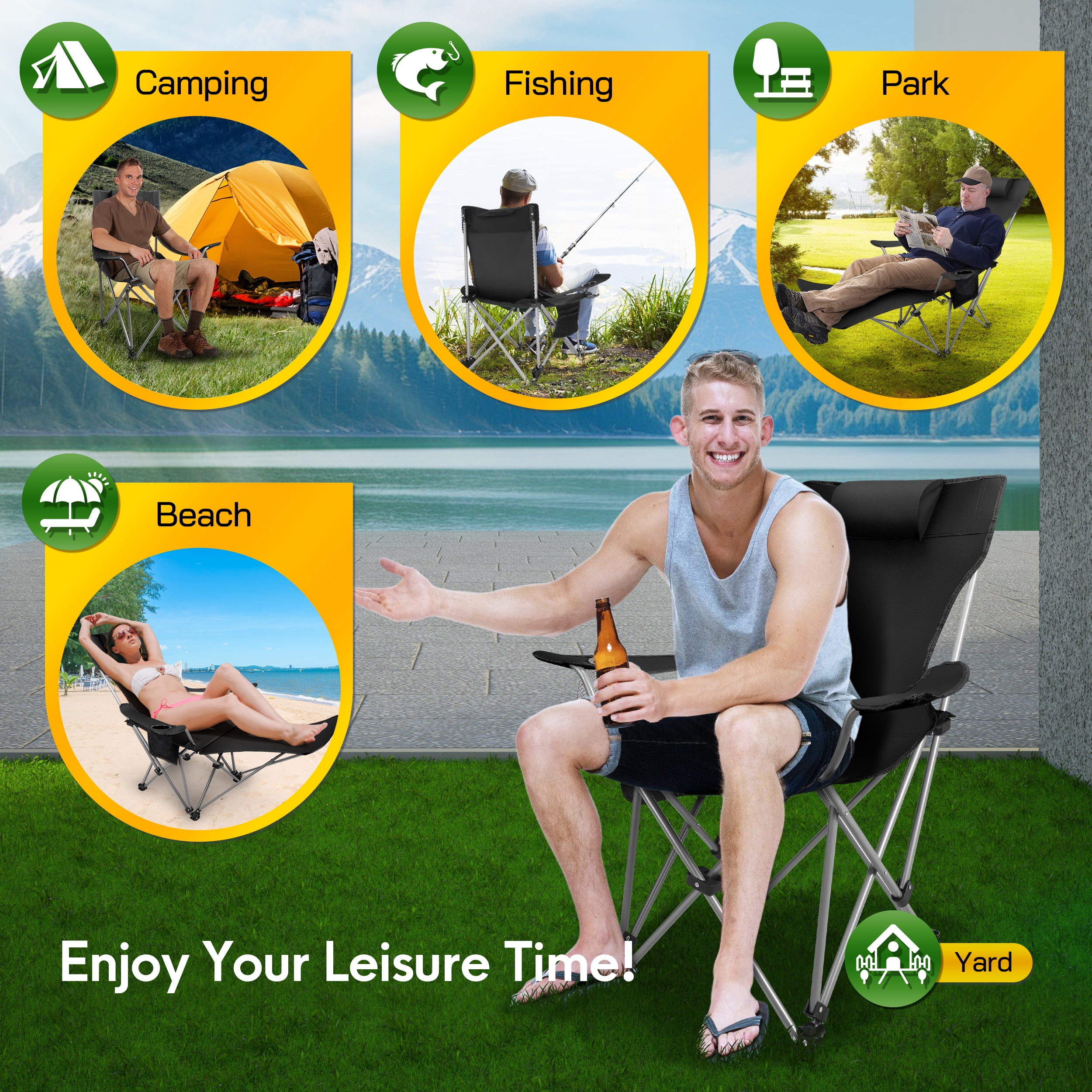 AMTPM Camping Chairs, Adjustable Folding Chairs 330lbs with Detachable Footrset for Camping Hiking Gardening Travel Beach Picnic, Adult - Image 5