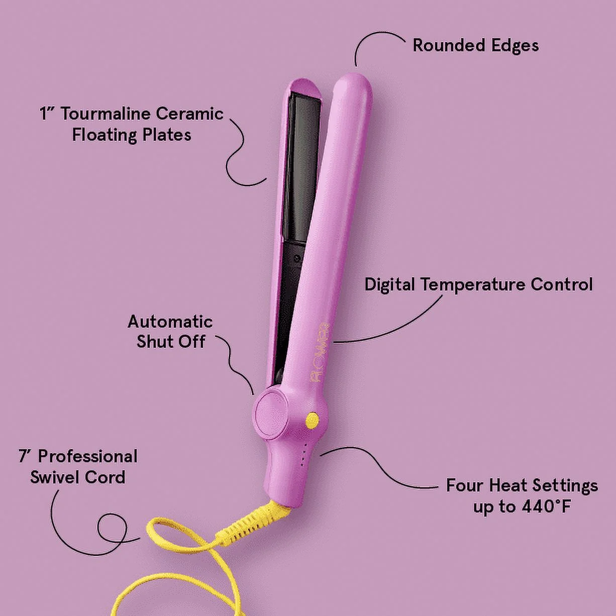 FLOWER Hair Tools Professional 1" Ceramic Tourmaline Flat Iron Hair Straightener, Purple - Image 3