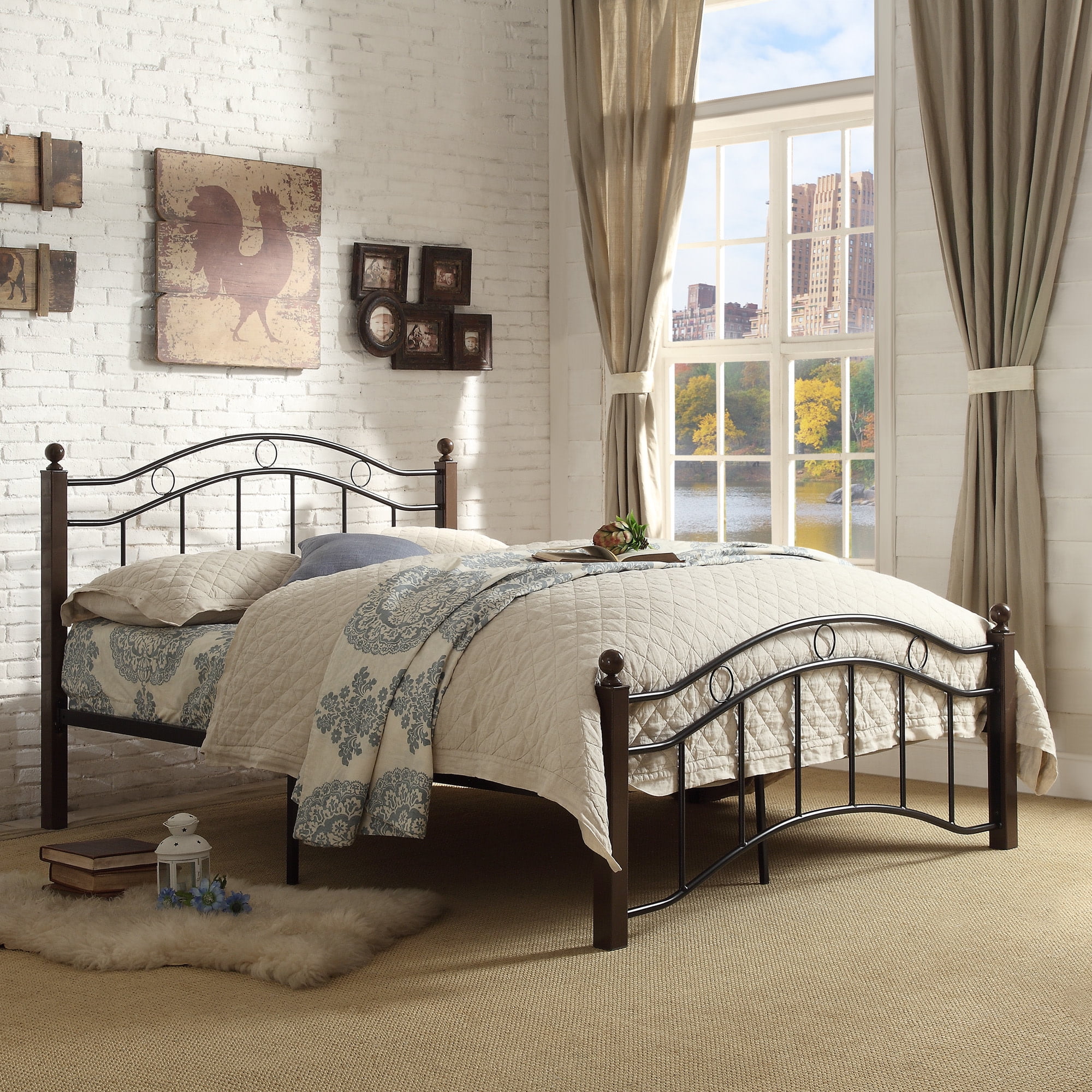 Weston Home Abigail Square Post and Black Metal Adult Platform Queen Bed, Brown - Image 5