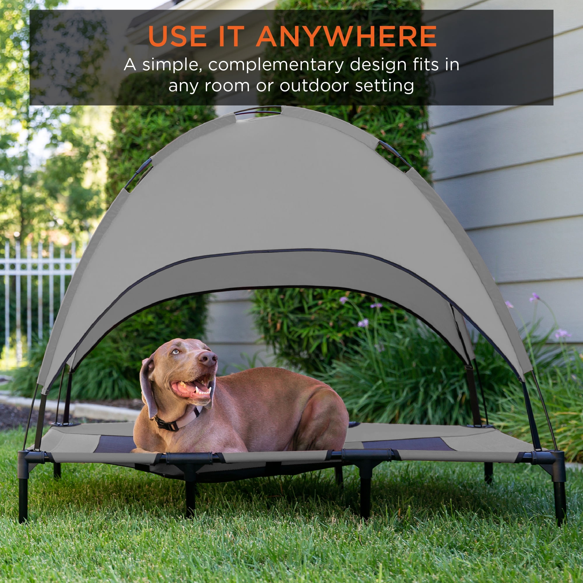 Best Choice Products 48in Elevated Cooling Dog Bed, Outdoor Raised Mesh Pet Cot w/ Removable Canopy, Carrying Bag - Gray - Image 3