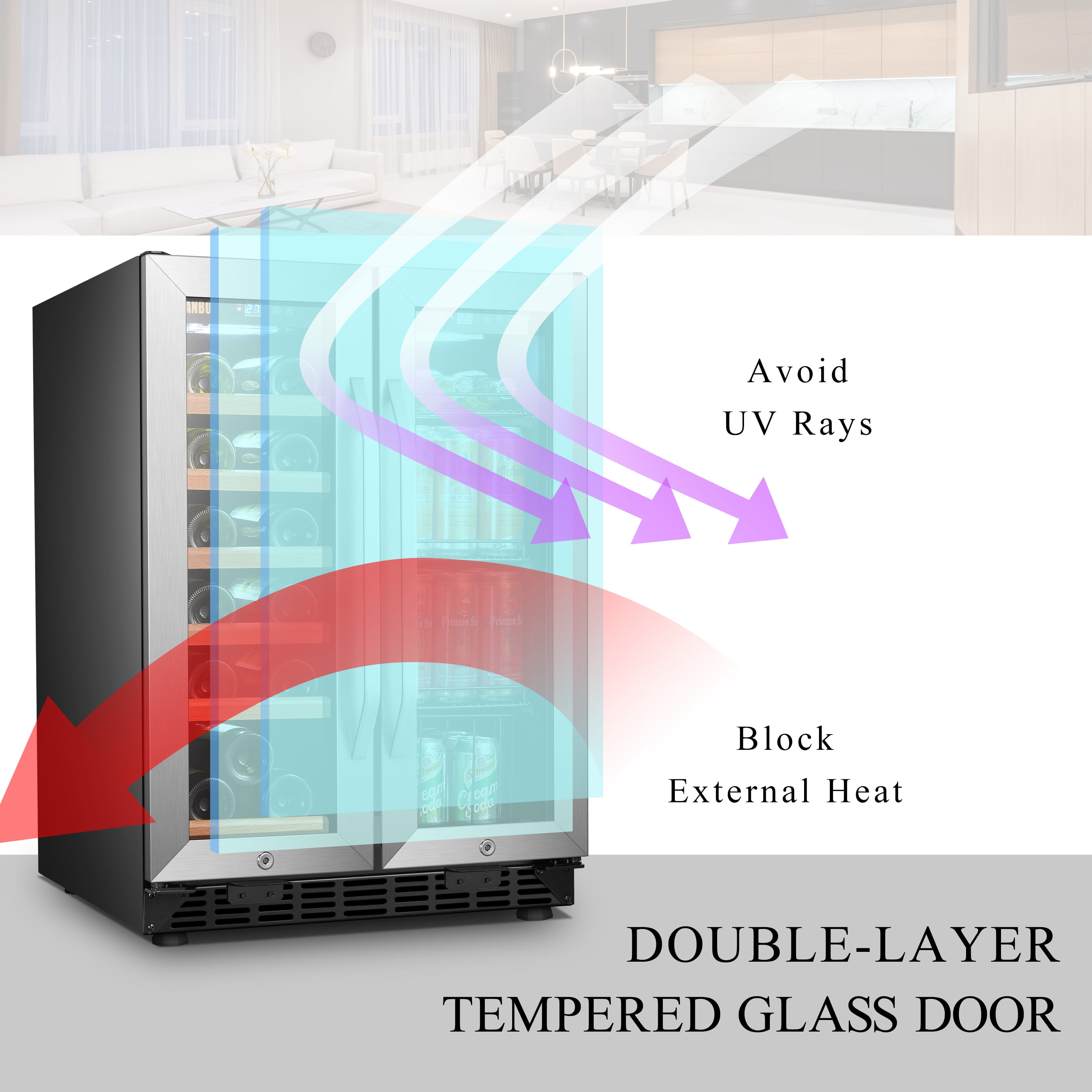 Lanbo 24 inch 18 Bottle 55 Cans Under Counter Dual Zone Wine Cooler Beverage Refrigerator - Image 6