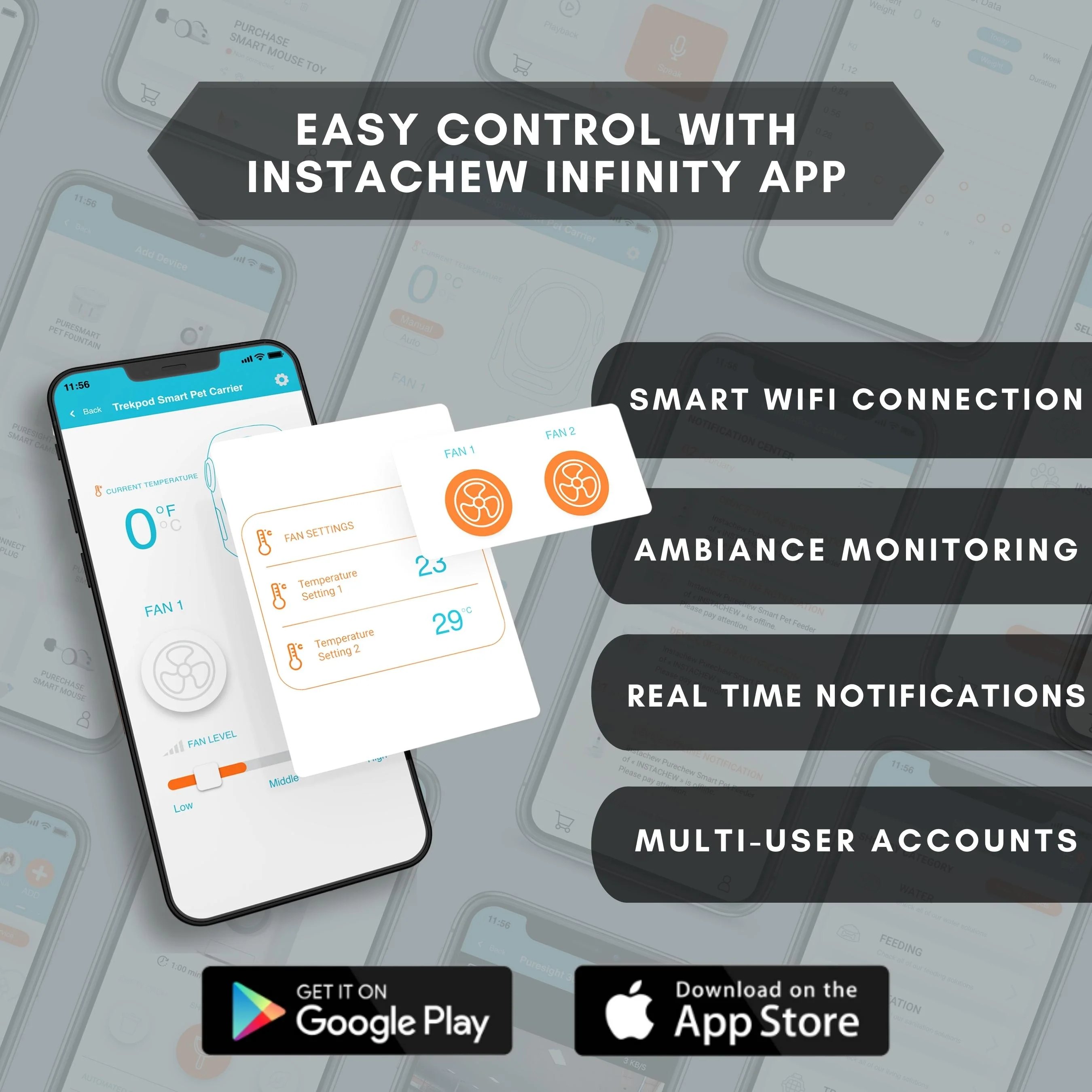 INSTACHEW Trekpod Smart Pet Carrier with Breathable Fan for Cats and Small Dogs for Walk Outdoors for Hike Up to 17lbs, Comfortable Ventilated Hard-Sided Cat Carrier Travel Backpack, App-Enabled,Black - Image 4