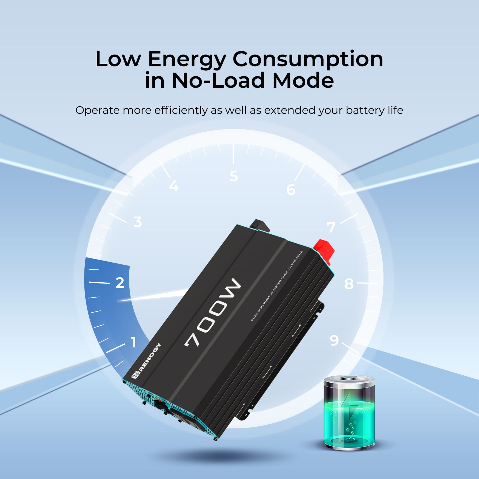 Renogy 700W 12V Pure Sine Wave Inverter, Power Inverter DC 12V to AC 120V, High-Efficiency, Remote Control - Image 3