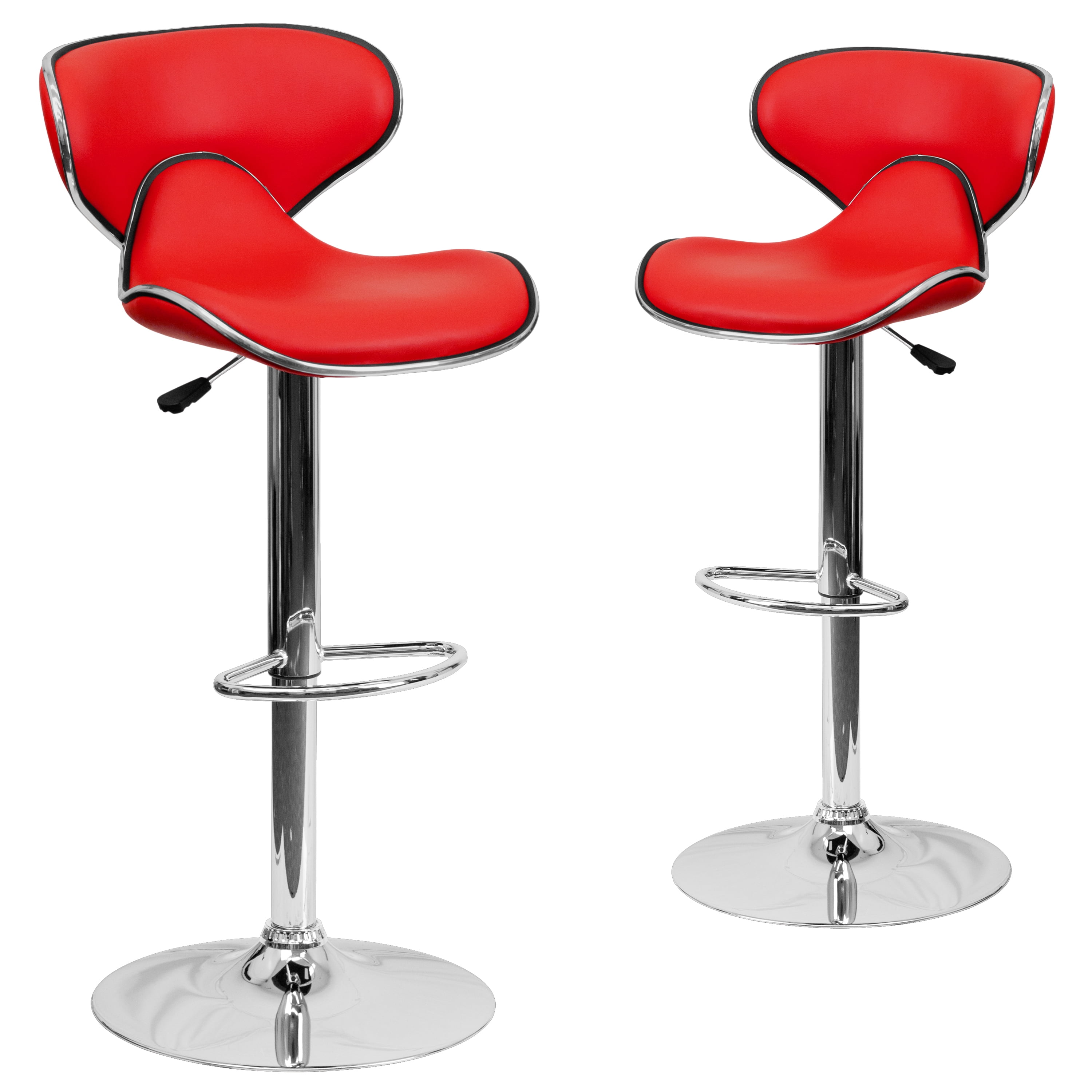 Flash Furniture 2 Pack Contemporary Cozy Mid-Back Red Vinyl Adjustable Height Barstool with Chrome Base - Image 4