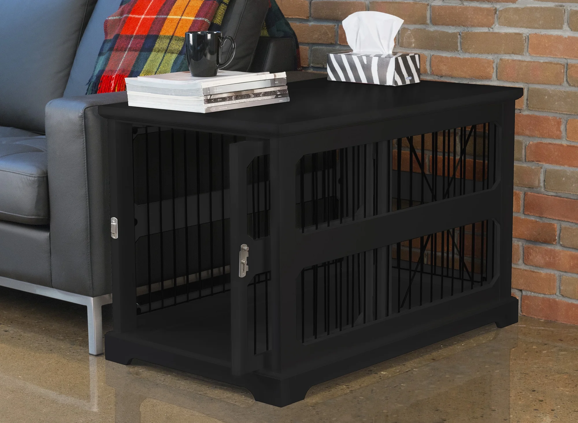 Contemporary Home Living 35.25" Black Rectangular Medium Slide Aside Crate and End Table - Image 4