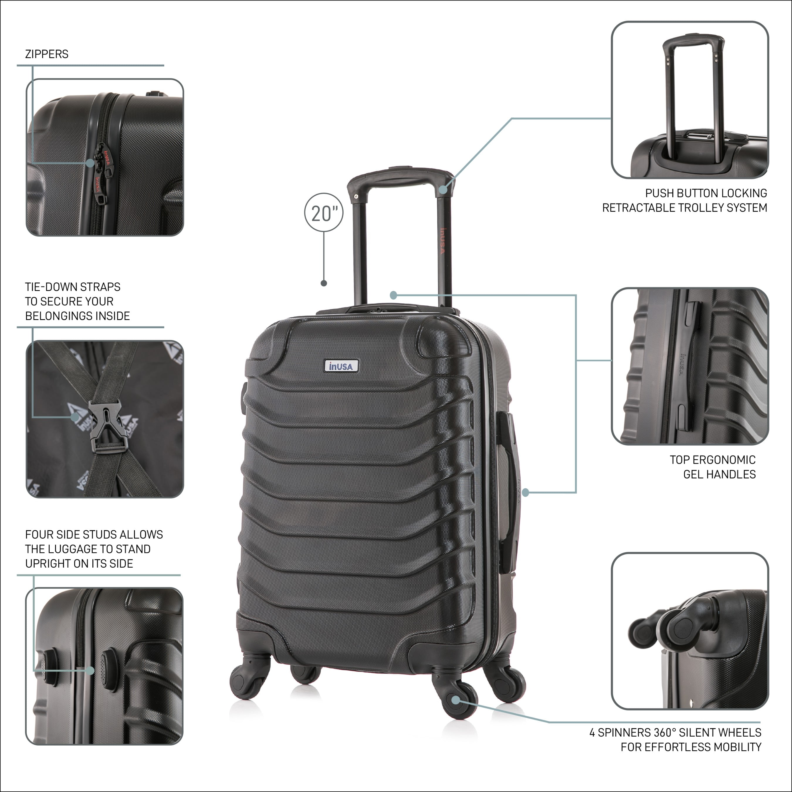 InUSA Endurance 20" Hardside Lightweight Luggage with Spinner Wheels, Handle, and Trolley, Black - Image 9