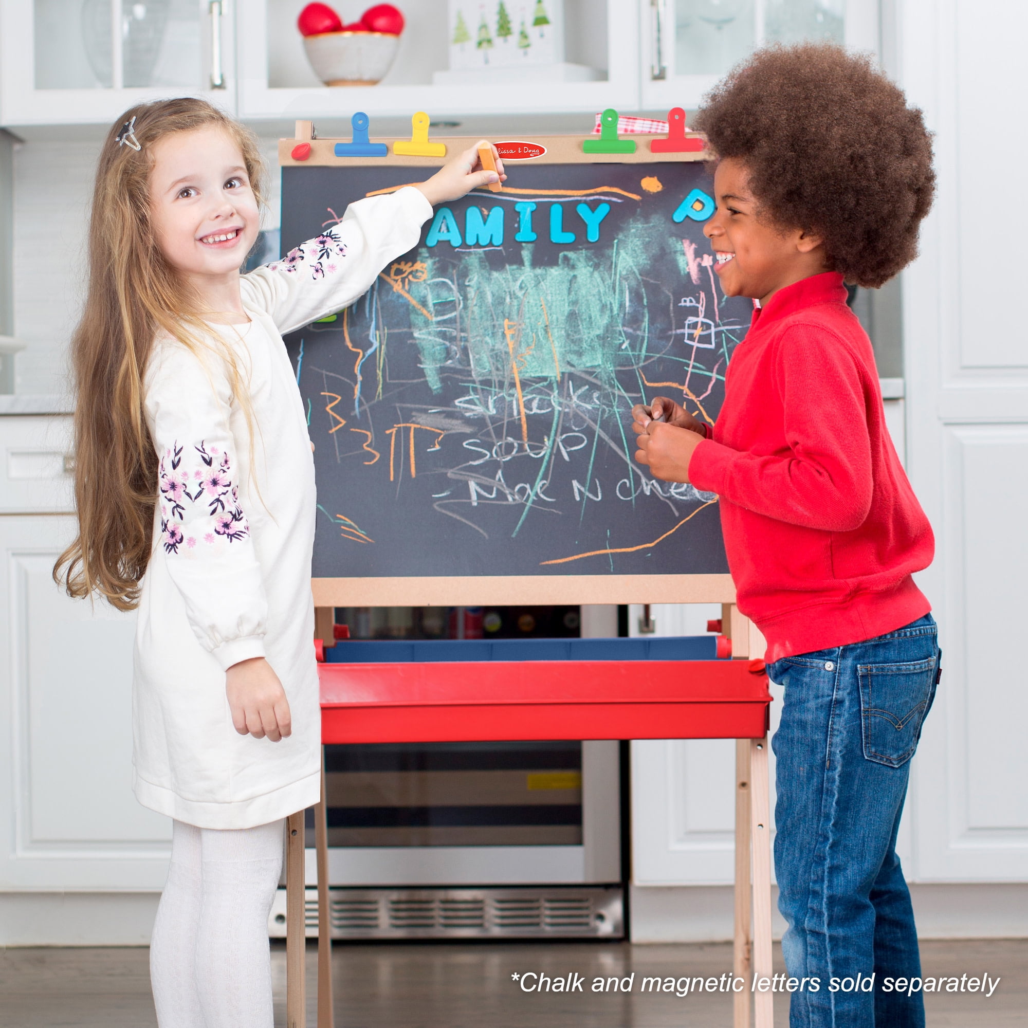 Melissa & Doug Deluxe Magnetic Standing Art Easel With Chalkboard, Dry-Erase Board, and 39 Letter and Number Magnets - FSC Certified - Image 6