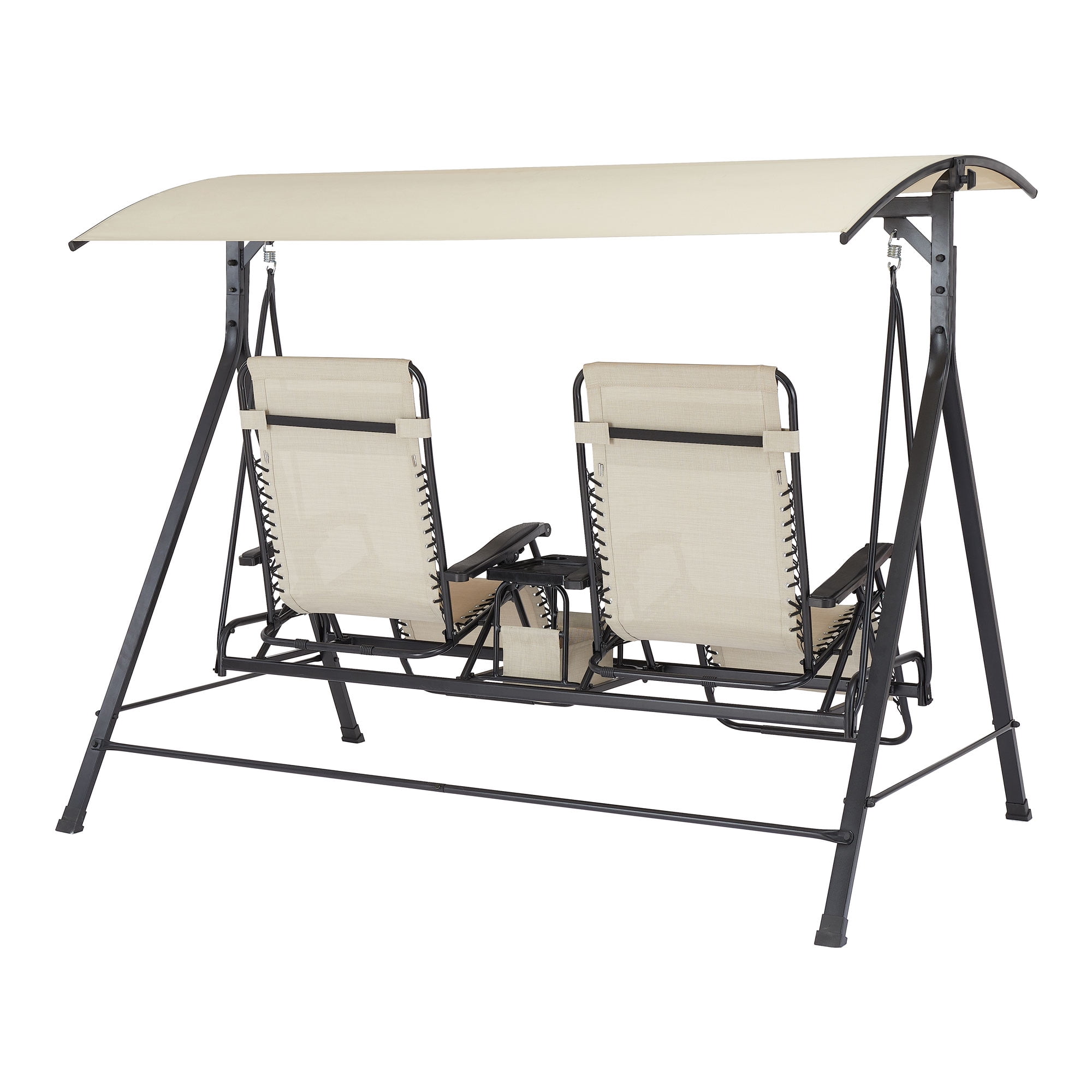 Mainstays Dashwood 2-Seat Steel Freestanding Canopy Porch Swing with Center Table, Beige/Black - Image 4