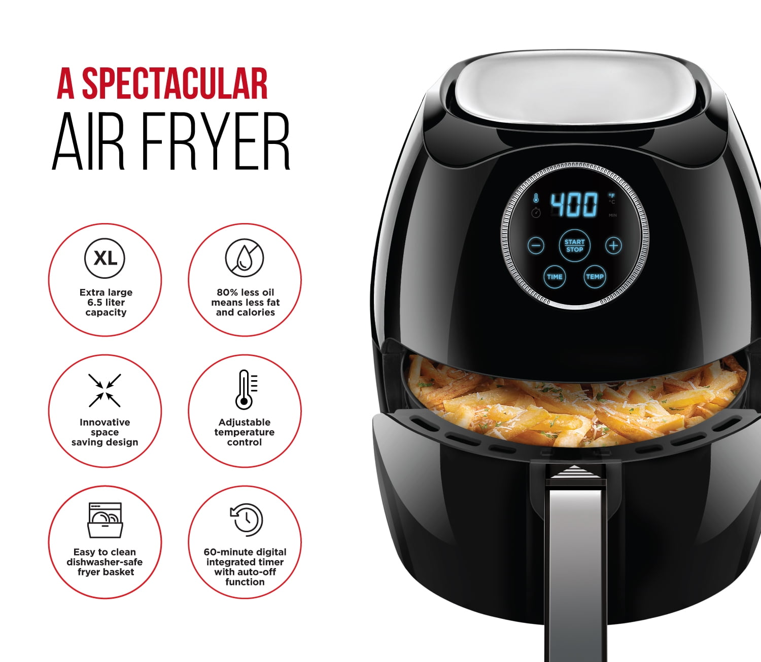 Chefman Digital 6.5 Liter Rapid Temperature Controlling Air Fryer W/ Flat Basket - Image 6