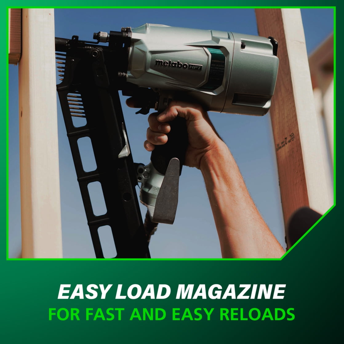 Metabo HPT Framing Nailer, Pro-Preferred Pneumatic Power Nailer & Framing Tool for Flooring, Roof Decking, Selectable Trigger & Rafter Hook, 21° 2" to 3-1/4" Plastic Collated Nails, NR83A5 - Image 2