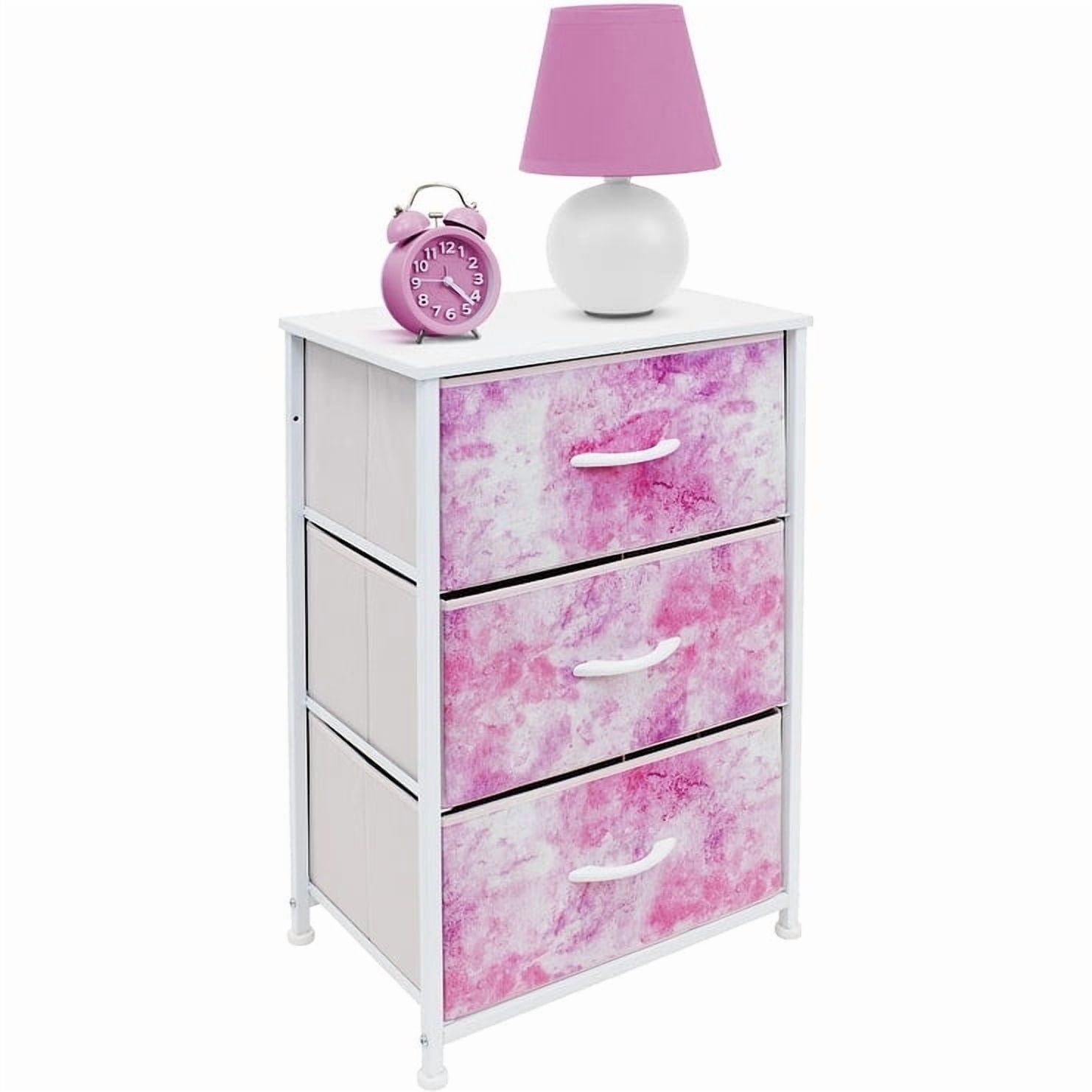 Sorbus Nightstand Storage Organizer Chest with 3 Drawers - Kids Girls, Boys Bedroom Furniture Chest for Clothes, Closet Organization - Steel Frame, Wood Top, Tie-dye Fabric Bin (3-Drawer, Pink) - Image 5