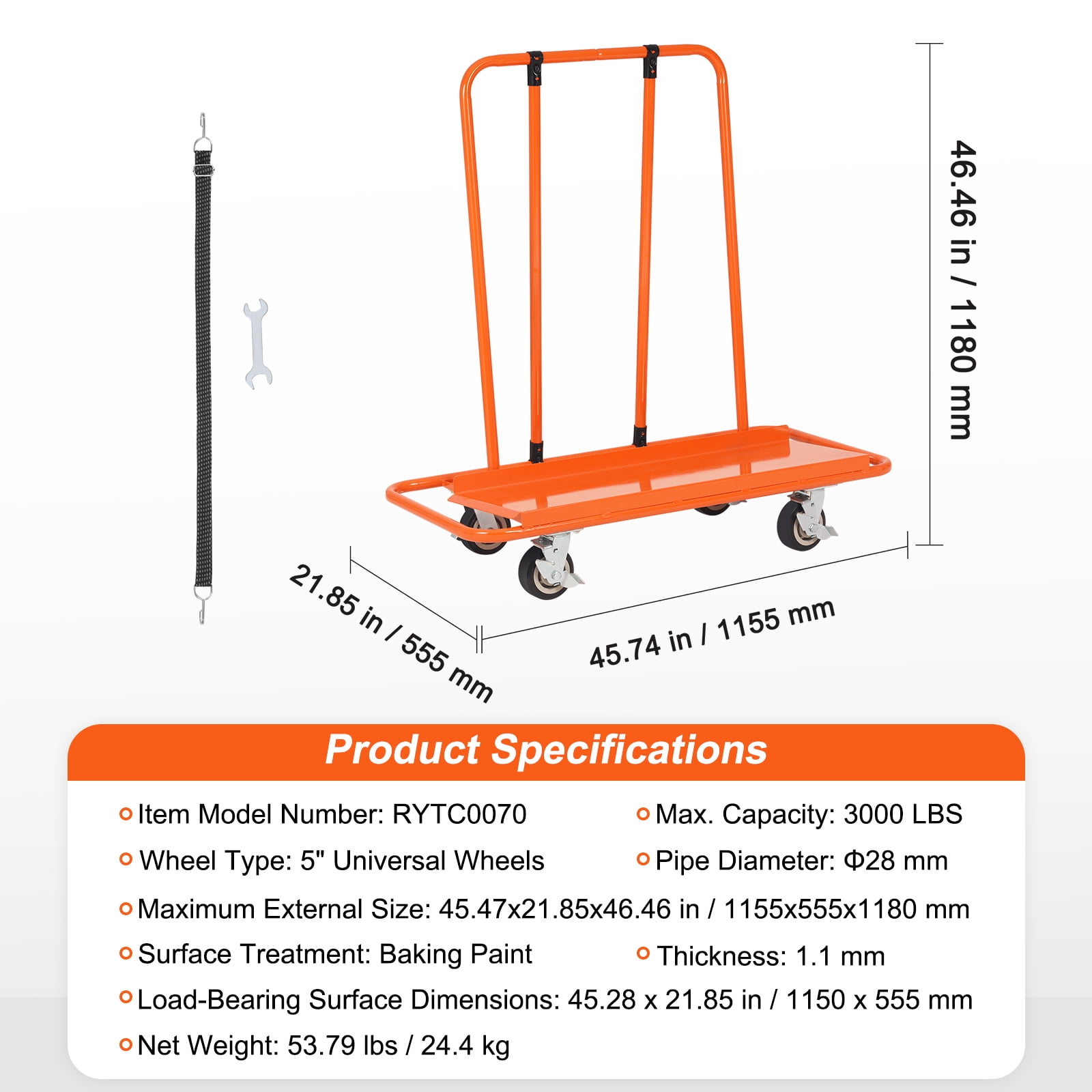 VEVOR Drywall Cart 3000 lbs Panel Cart Dolly Handling Sheetrock Sheet Panel - Image 6