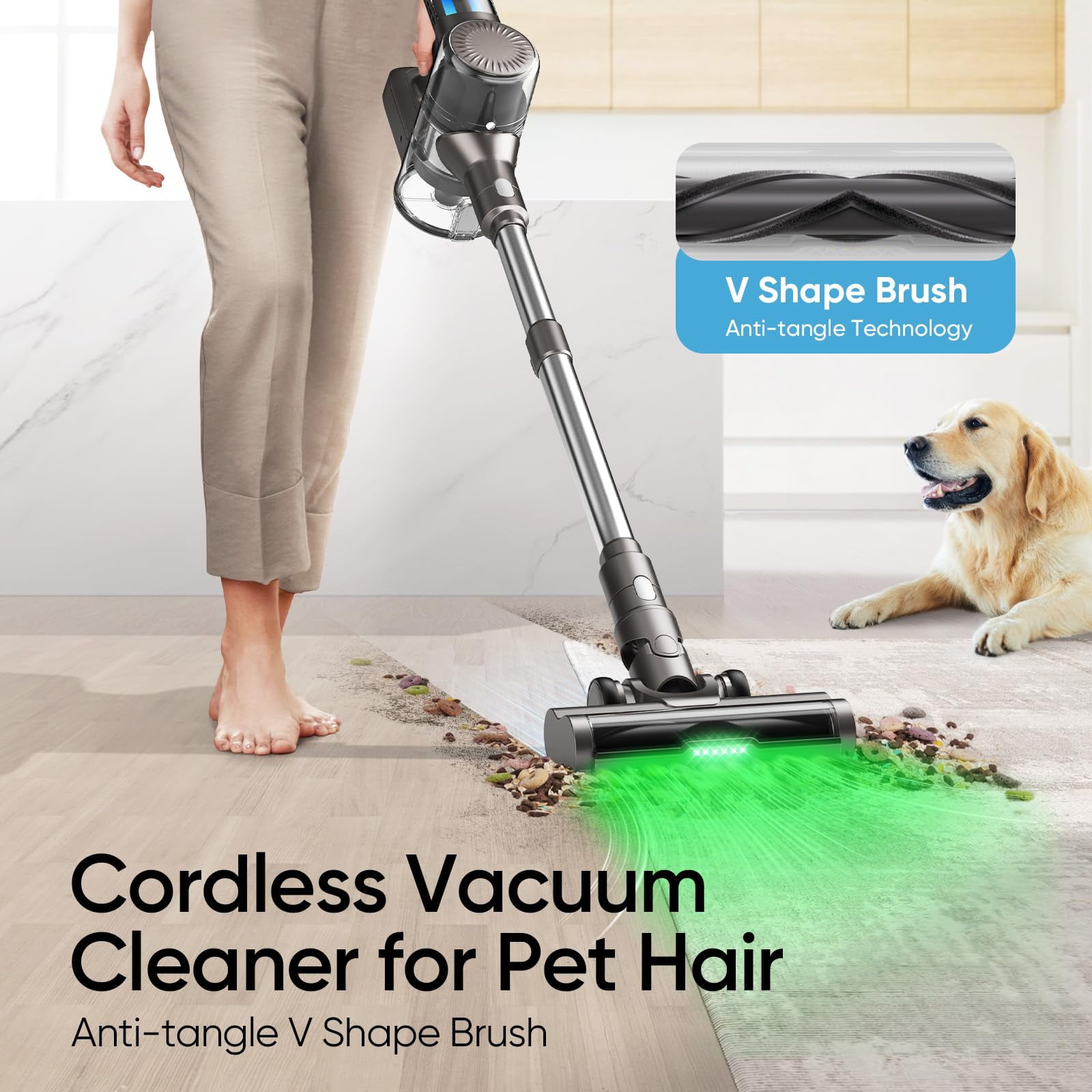 MOOSOO 30kPA Cordless Stick Vacuum Cleaner, Up to 55mins, Anti-Clogging Mode, LED Display - Image 5