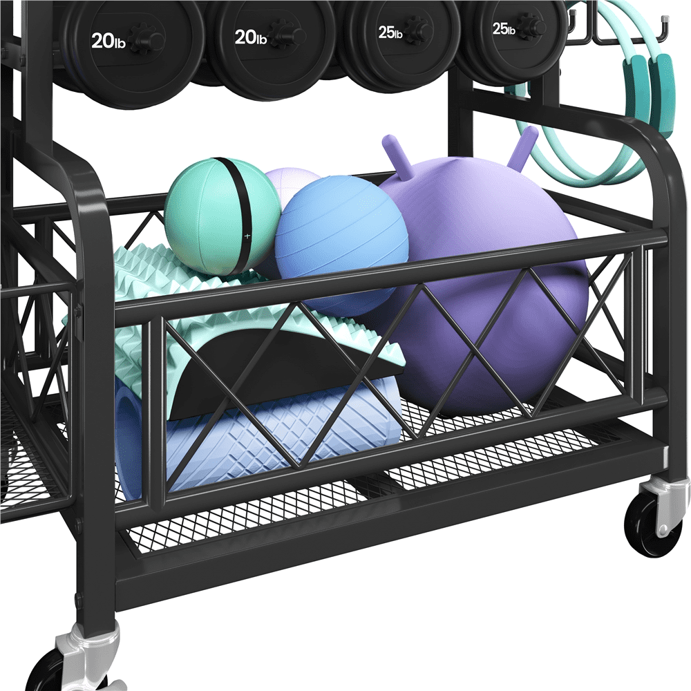 Renwick Metal Rolling Dumbbell Rack with Hooks, Black - Image 3