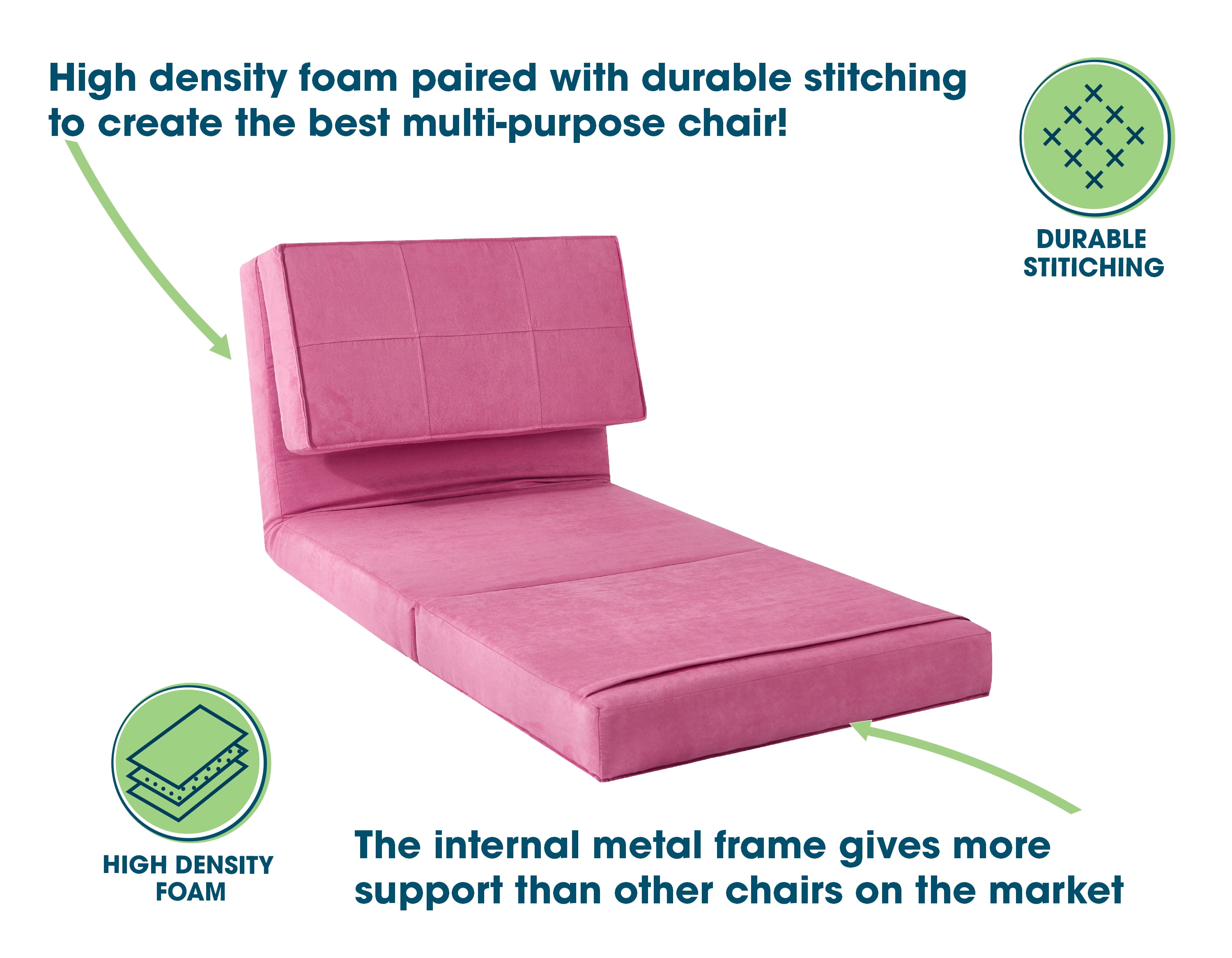 Your Zone Ultra Soft Suede 3 Position Convertible Flip Lounge Chair, Racy Pink - Image 6