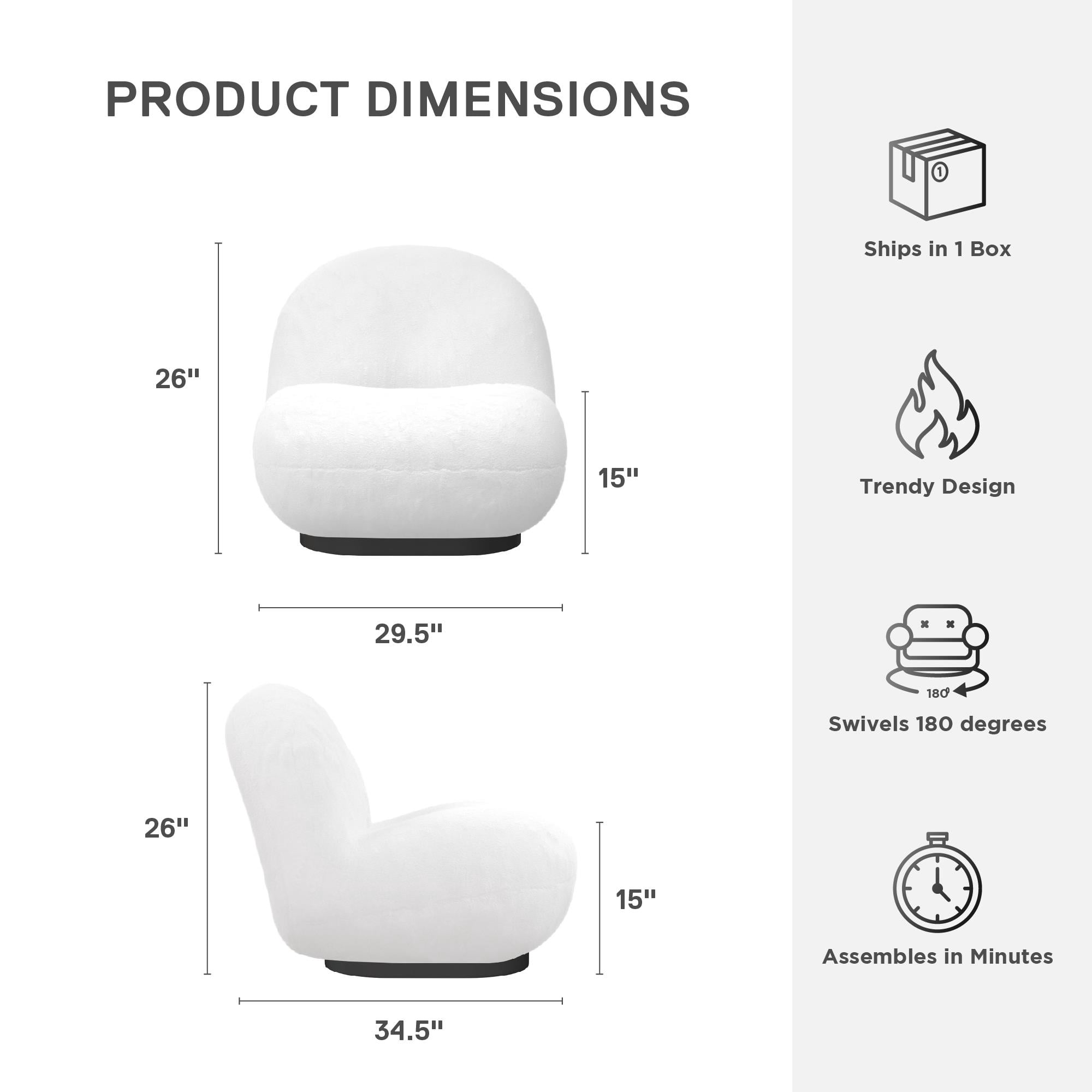 DHP Harley Swivel Accent Chair with Boucle Fabric and Black Base, White - Image 13