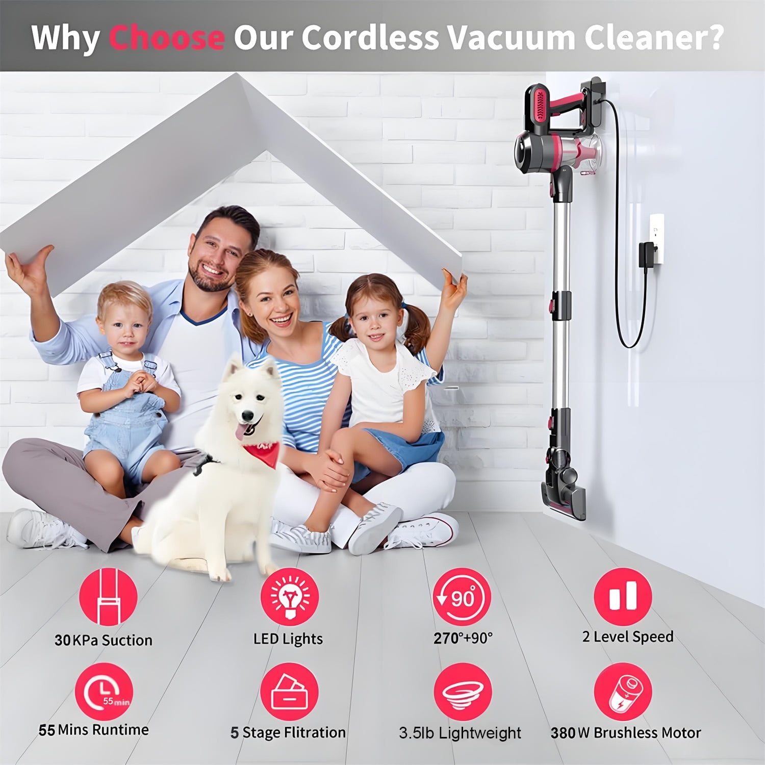 Gidhire Cordless Stick Vacuum Cleaners for Home, Lightweight 30KPA Strong Power Cordless Vacuum, 55 Mins Max Runtime Hard Floor Stick Vacuum for Carpet Pet Hair - Image 10