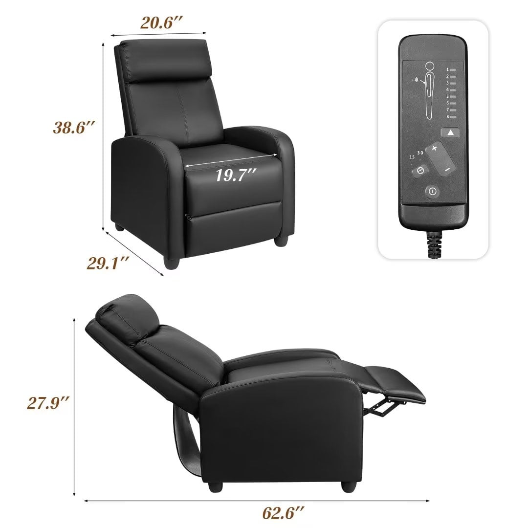 Vineego Massage Sofa Chair,Adjustable Recliner Home Theater Seating with PU Leather Padded Backrest and Thick Seat Cushion ,Black - Image 2