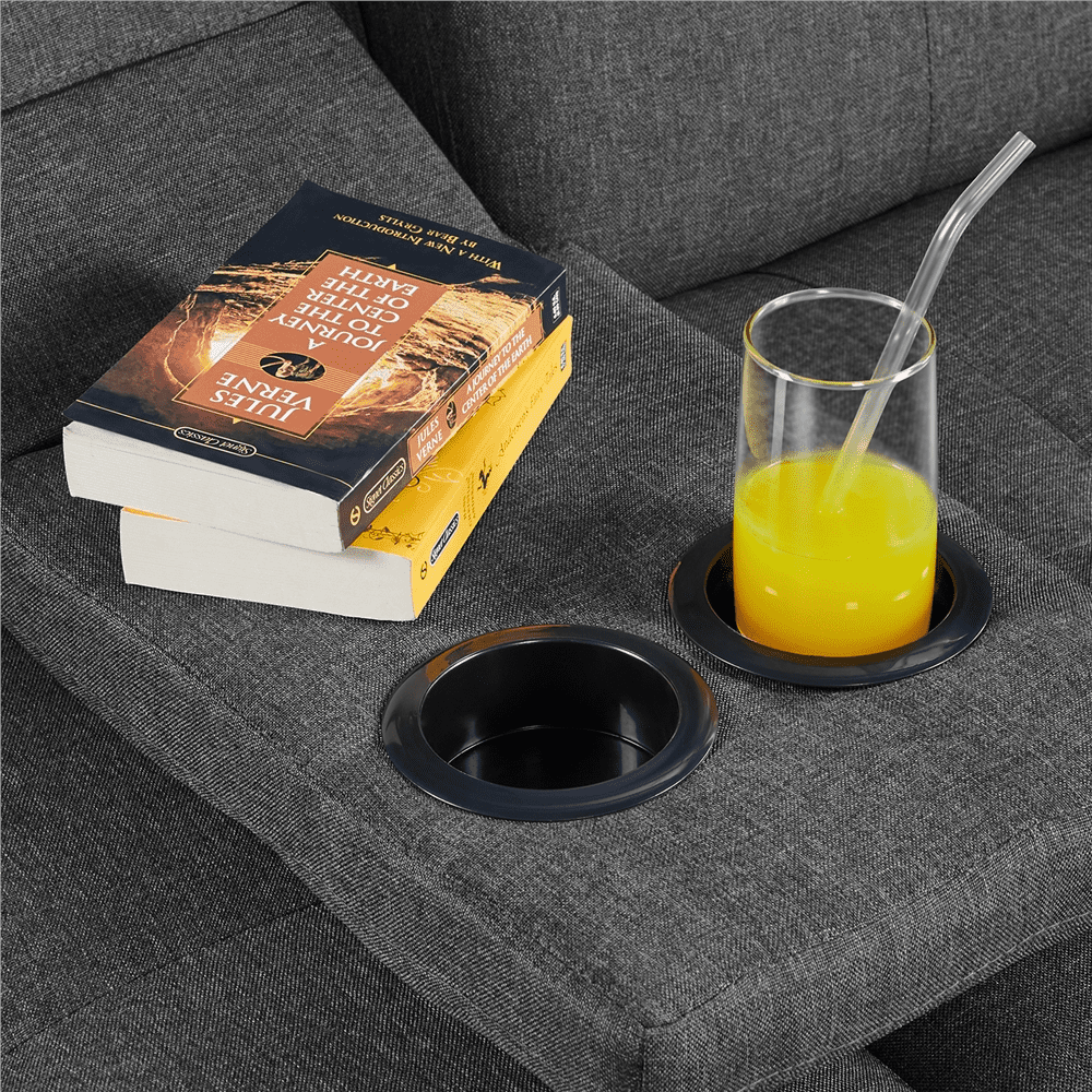 Renwick Fabric Upholstered Convertible Futon Sofa Bed with Cup Holders and Pillows, Dark Gray - Image 5