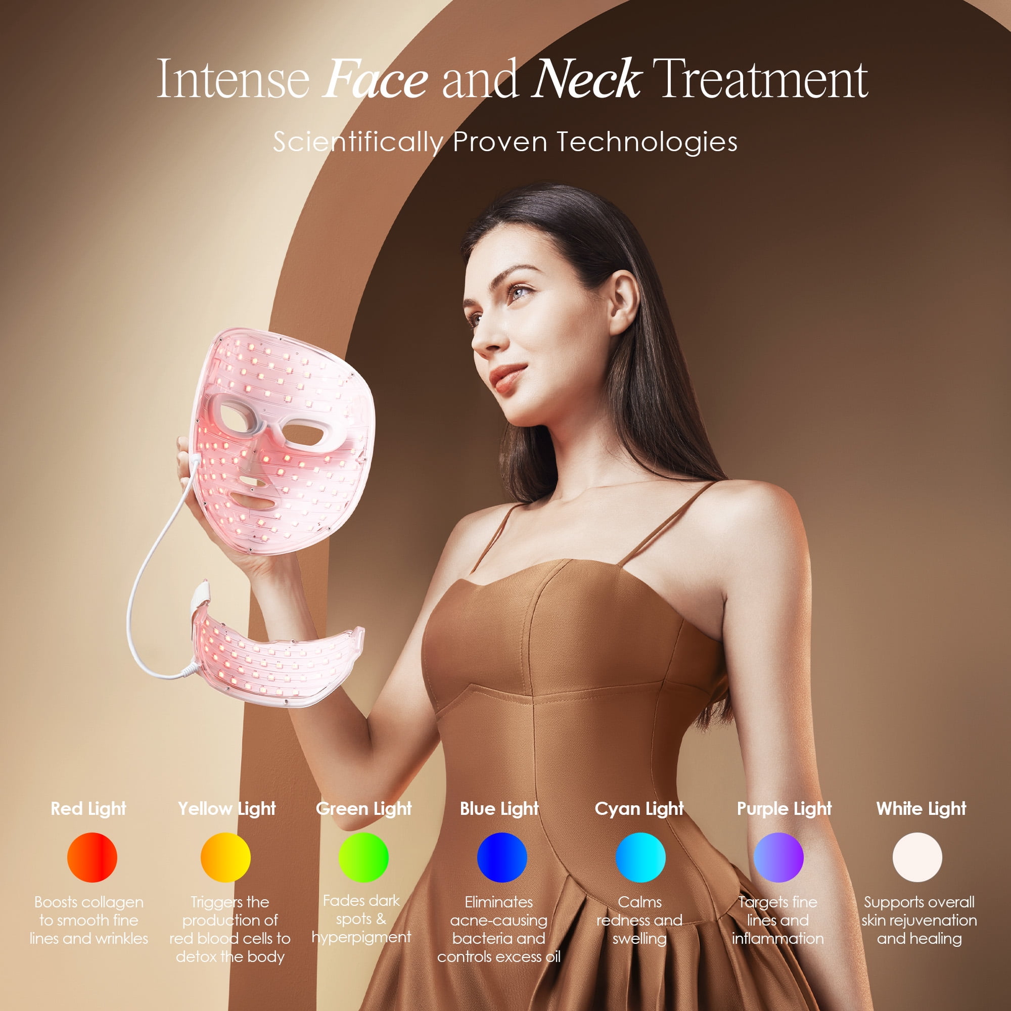 Project E Beauty Wireless 7 Color LED Mask Neck Photon Light Skin Rejuvenation Therapy Facial Skin Care Mask - Image 6