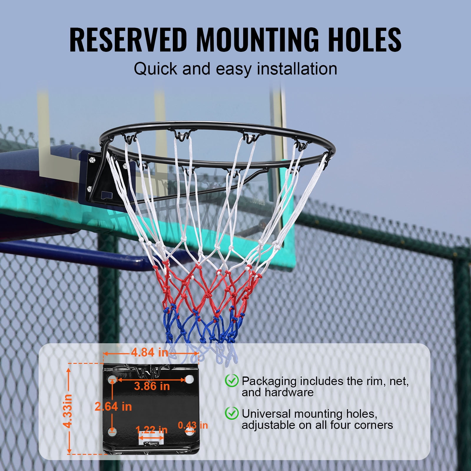 KFFKFF Basketball Goal, Attachable to Wall or Door, Robust Q235 Basketball Flex Rim Substitute with Net, Conventional 18" Indoor and Outdoor Suspended Basketball Hoop for Children and Adults - Image 5