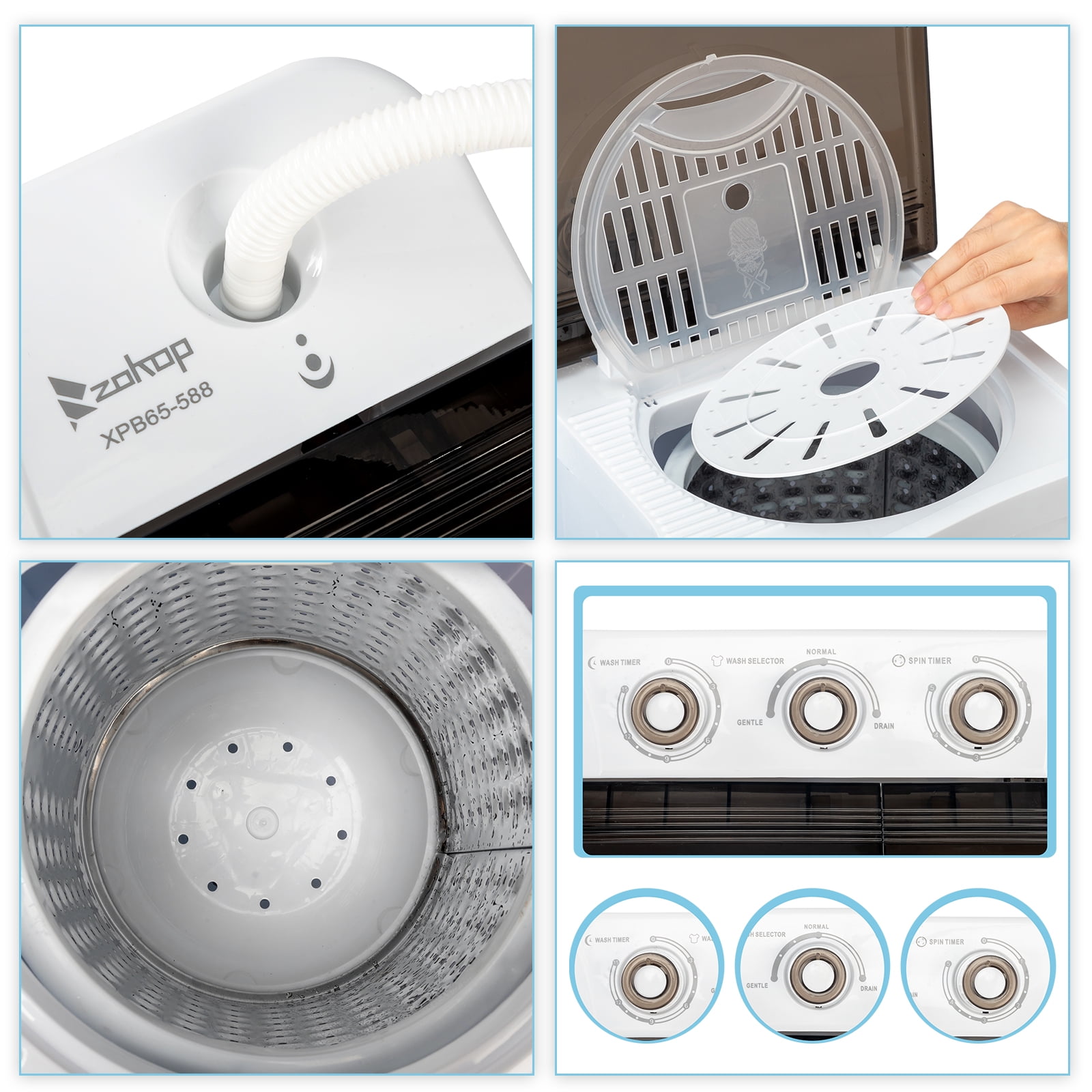 UbesGoo Compact Twin Tub Portable Mini Washing Machine 20lbs Total Washing Machine W/Drain Pump - Image 5