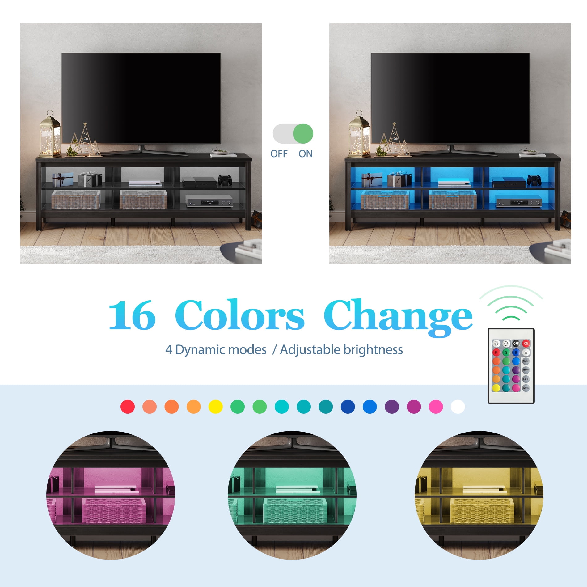 Farmhouse TV Stand for 75 inch TV Wood Television Stand for 65 70 inch TV,Entertainment Center with 6 Storage Cabinets for Living Room, Black - Image 4