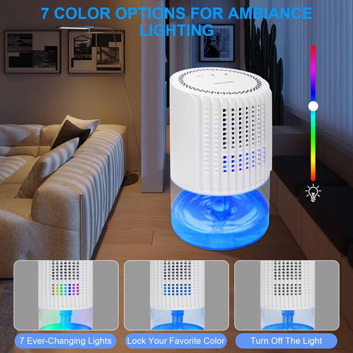 Dehumidifier for Room Home,HopePow Automatic Defrosting Auto-Off Dehumidifier Energy Efficiency 7 Colors Light Mini Dehumidifier for Room Bathroom,Basement,Bedroom,White - Image 8