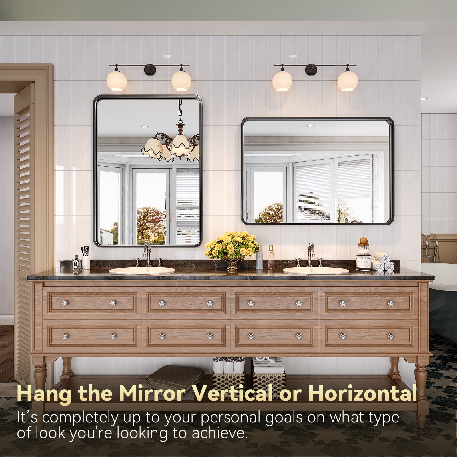 Black Bathroom Mirrors Wall Mirror 22x28 Inch, Modern Bathroom Vanity Wall Mirror with Rectangular Metal Frame & Round Corner for Living Room Bedroom Bathroom, Explosion-proof HD Glass - Image 10