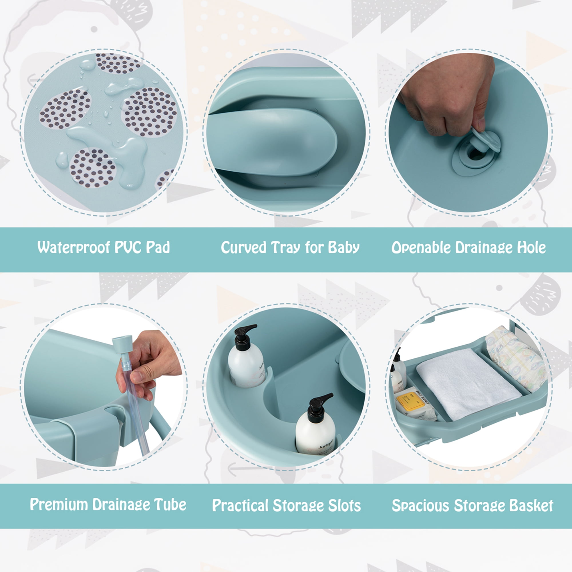 Babyjoy Changing Table with Bathtub Folding Portable Diaper Station Steel 0-12 Months PP Blue - Image 5