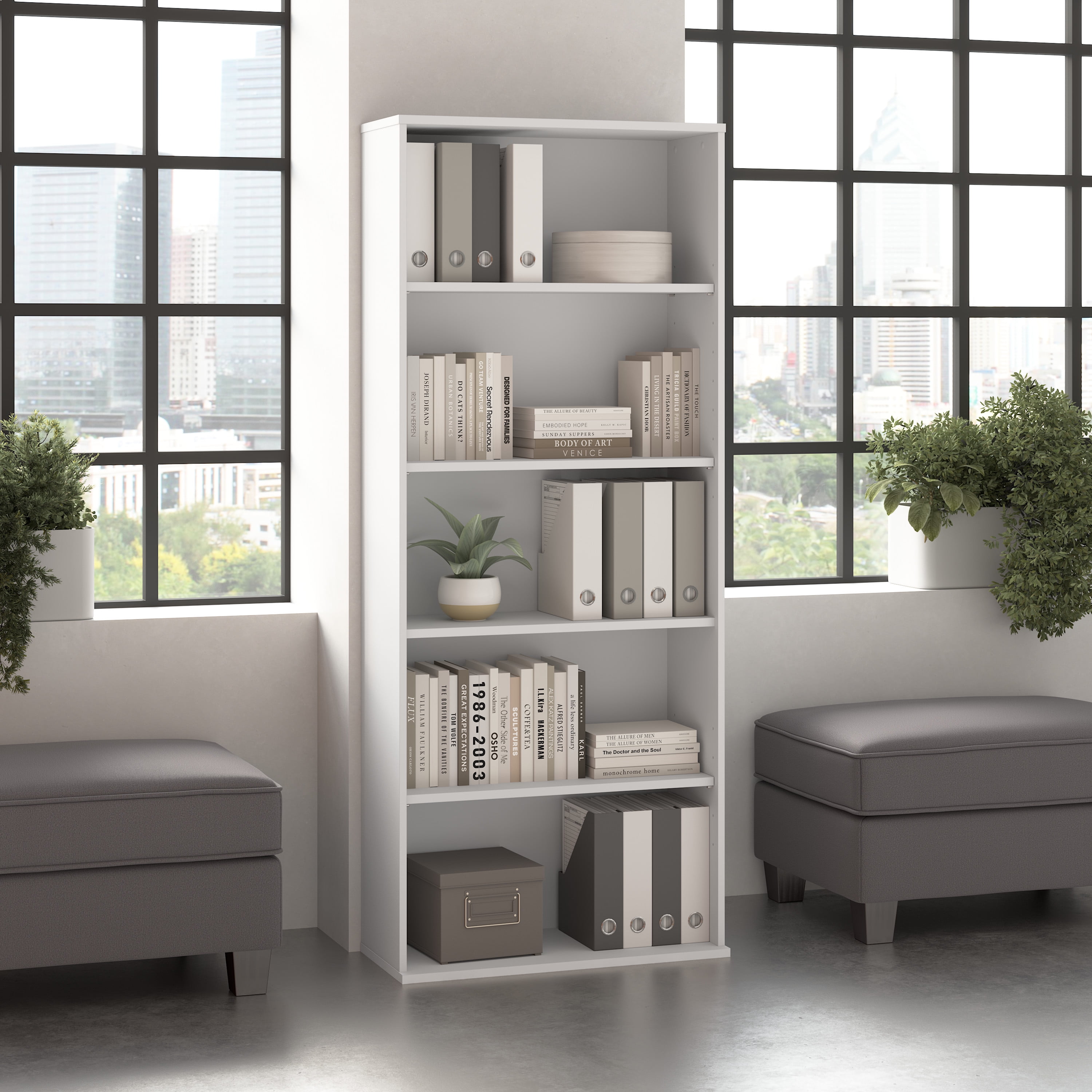 Bush Business Furniture Hustle Tall 5 Shelf Bookcase in White - Image 7