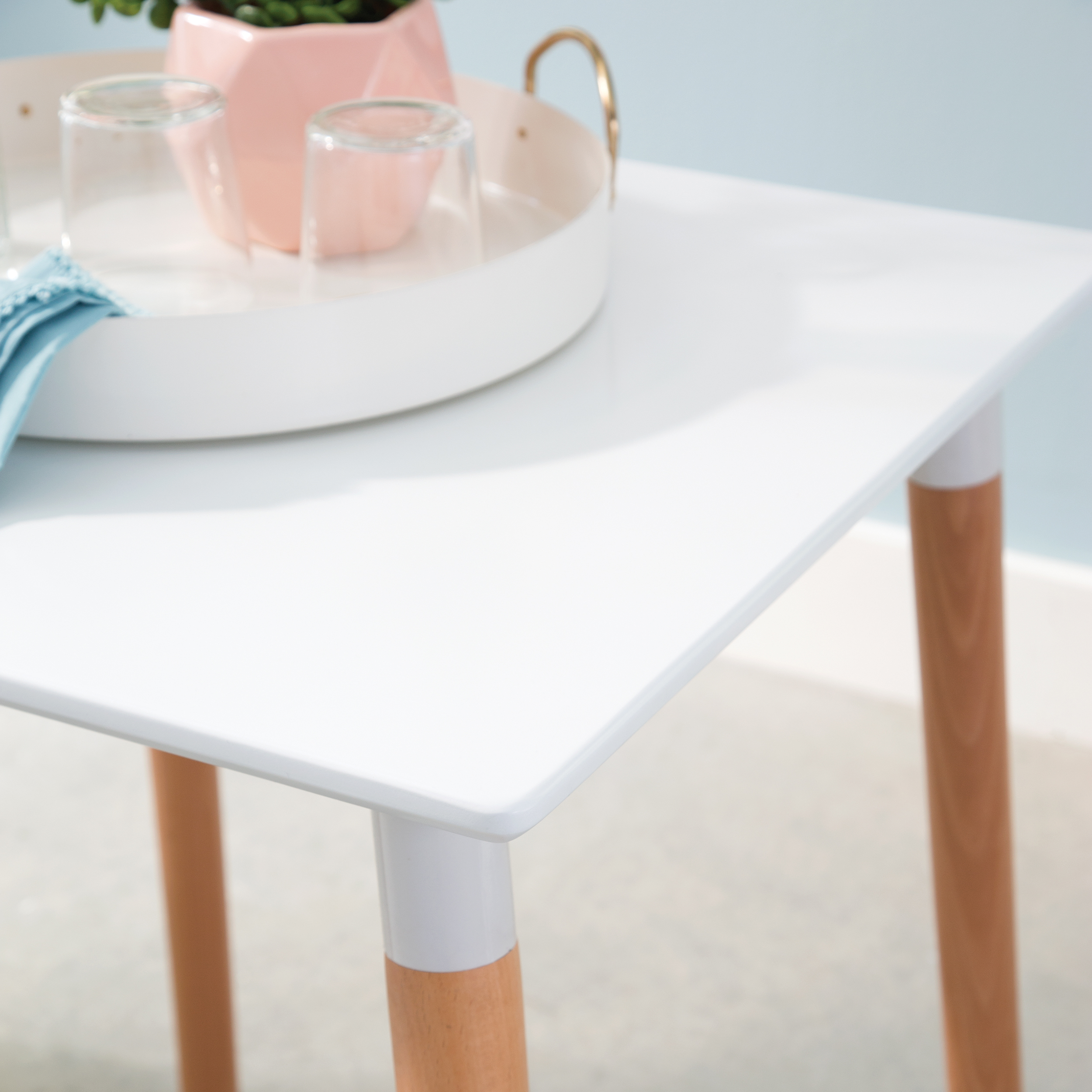 OFM Mid Century Modern 24" Square Dining Table, Solid Wood Legs, White - Image 6