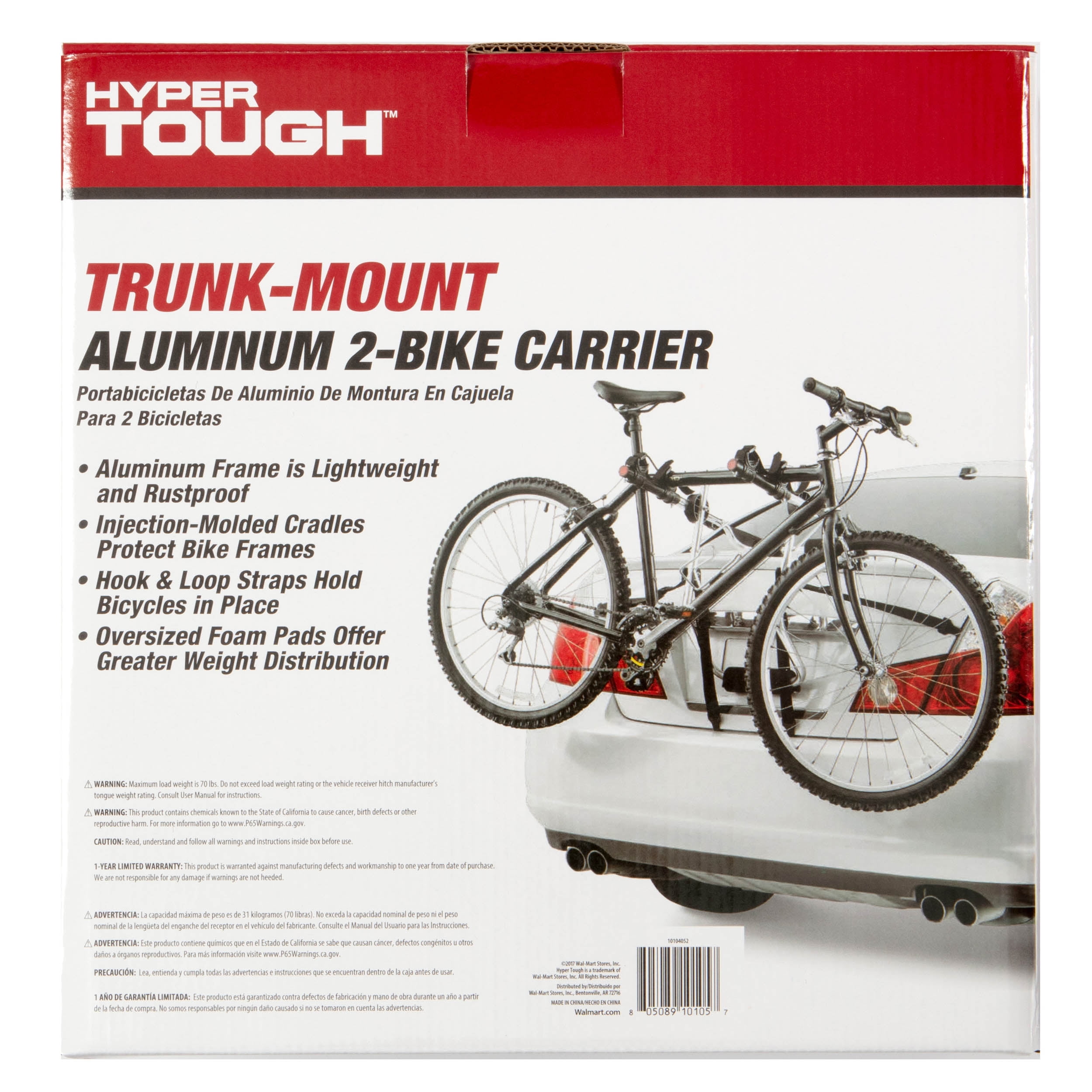 Hyper Tough Lightweight 70lbs, Trunk-Mounted Aluminum 2-Bike Carrier for Cars/SUV/Trunk 10104052 - Image 4