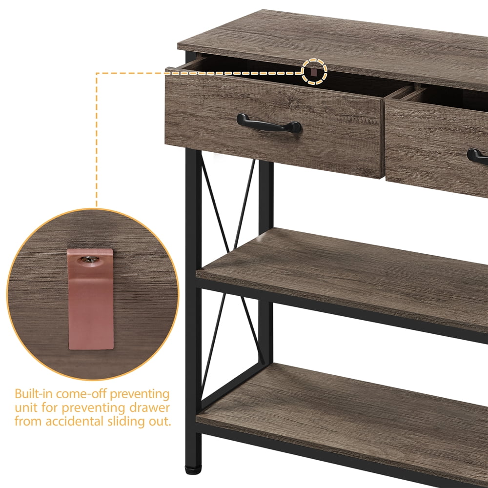 Alden Design 3-Shelf Wooden Console Table with 2 Drawers for Livingroom, Taupe - Image 8