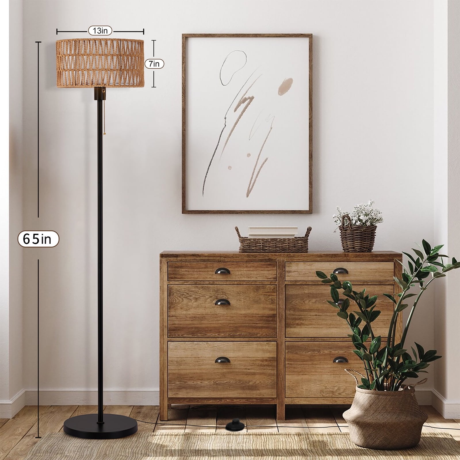 IHHIZLTT Floor Lamp for Living Room with 3 Color Temperatures, Remote & Dimmable,Woven Rattan Shades - Image 4