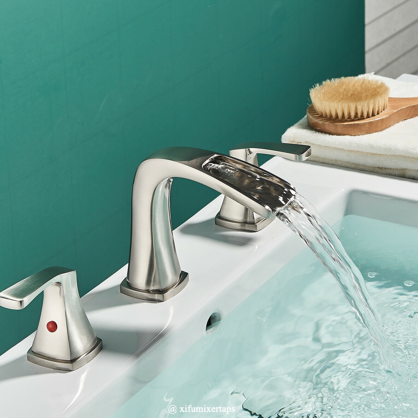 Zovajonia 8 Widespread Waterfall Bathroom Sink Faucet 3 hole Vanity Mixer Brushed Nickel - Image 4