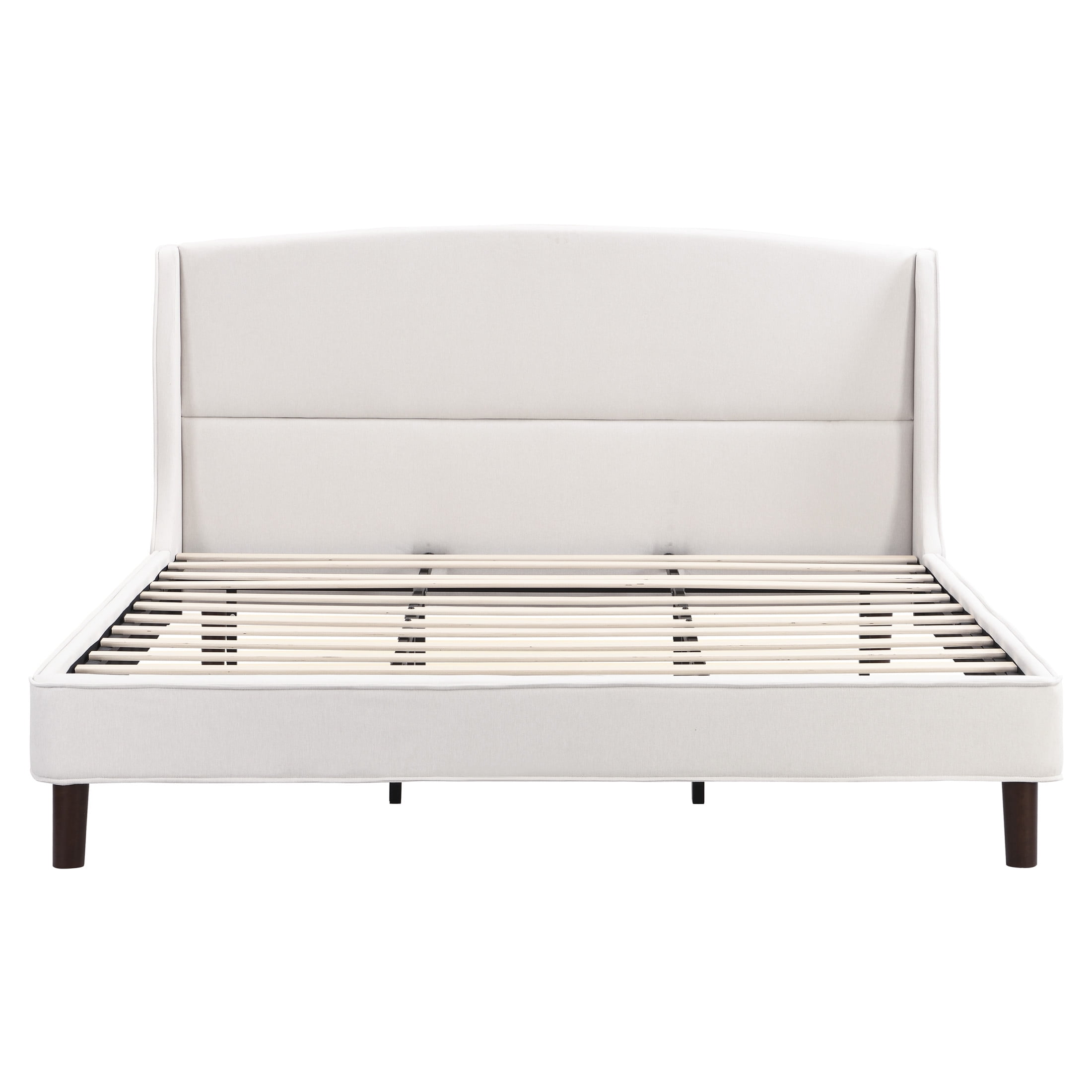 Kian Modern King Bed Frame, Upholstered Platform Bed with Wingback Headboard, Solid Wood Legs, Beige - Image 11
