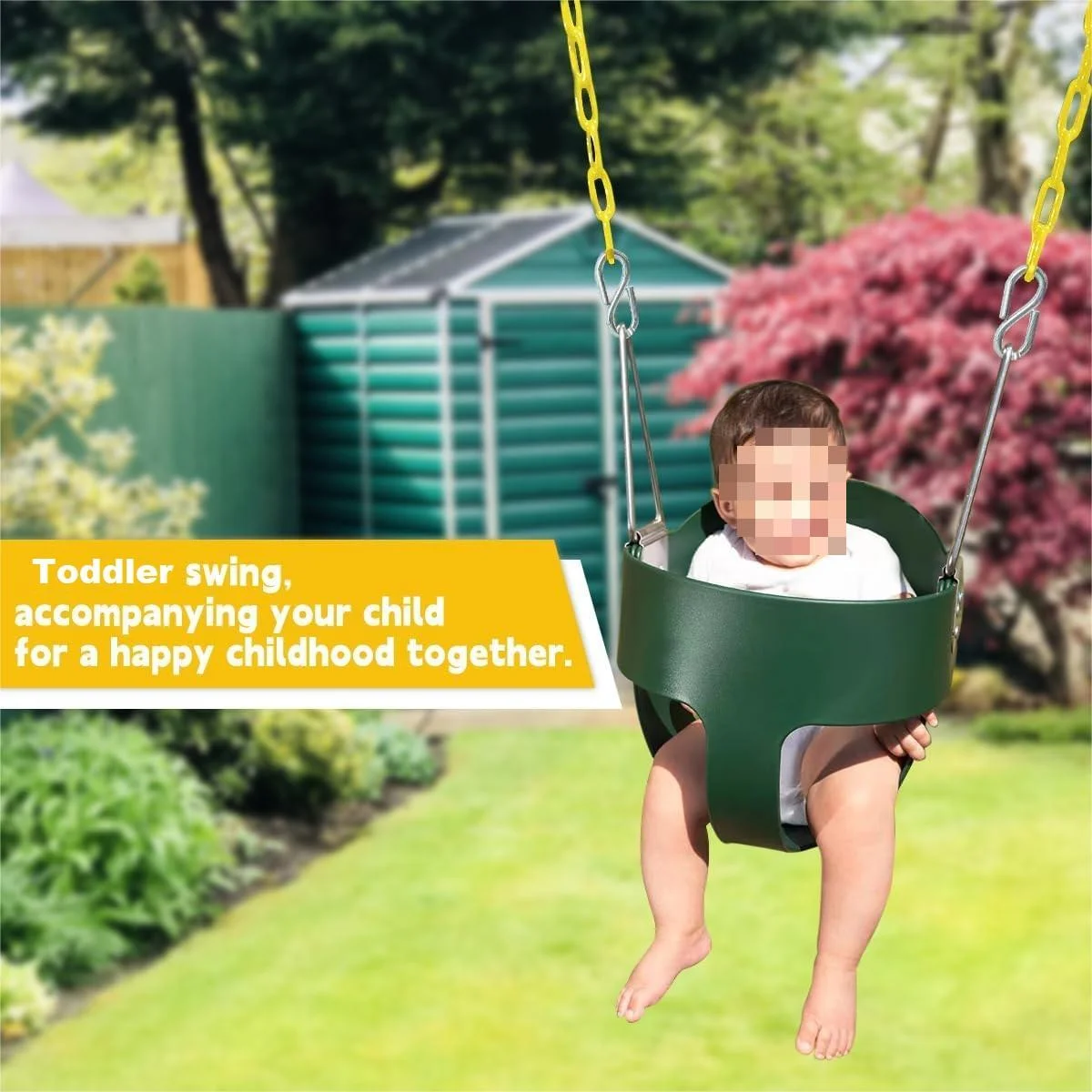 EOTVIA Toddler Swing, Heavy Duty High Back Full Bucket Toddler Swing Seat with Coated Chains, Green Baby Swing Outdoor Swing Set Accessories for Backyard Ourdoor Indoor, Easy Install,Support 330lbs - Image 9