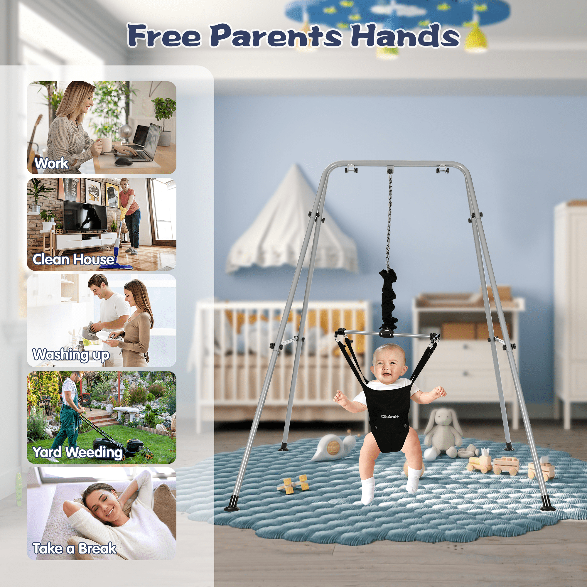 Cowiewie 2 in 1 Baby Jumper Bouncer or Walker for Activity Center for 6-24 Months Infant, Grey - Image 10