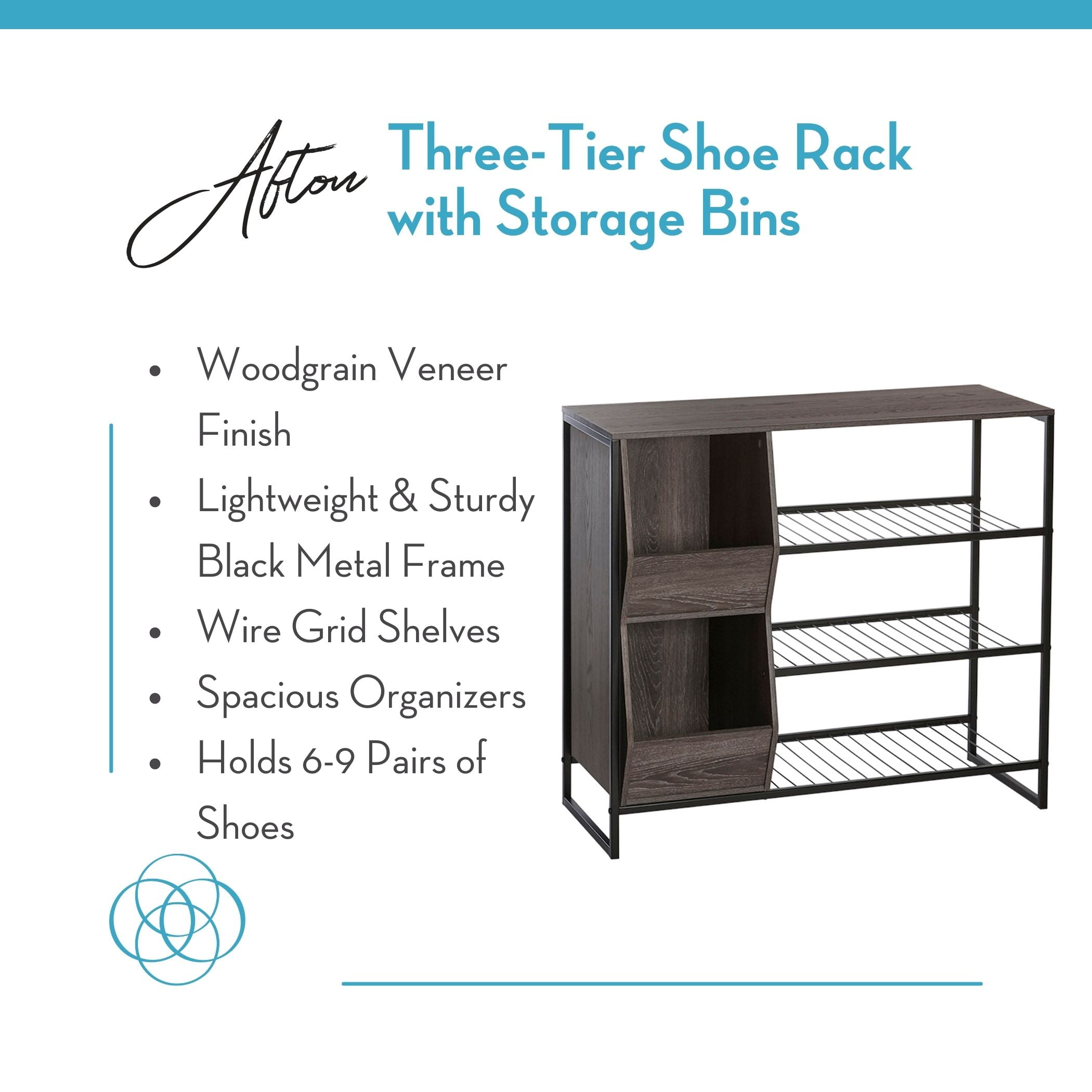 RiverRidge Afton Shoe Storage Organizer with Cubbies 9-Pair Rack - Weathered Woodgrain - Image 6