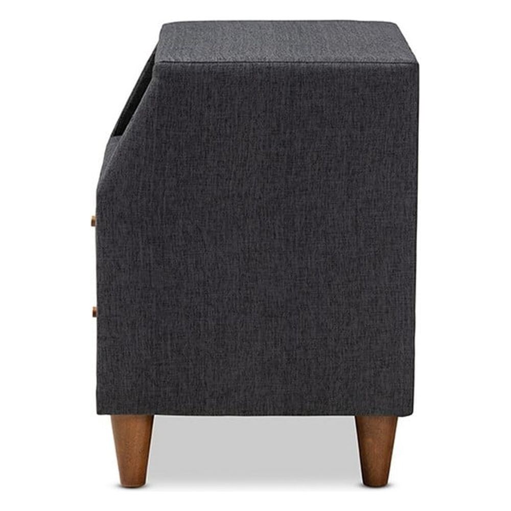 Baxton Studio Claverie Mid-Century Modern Charcoal Fabric Upholstered 2-Drawer Wood Nightstand - Image 4