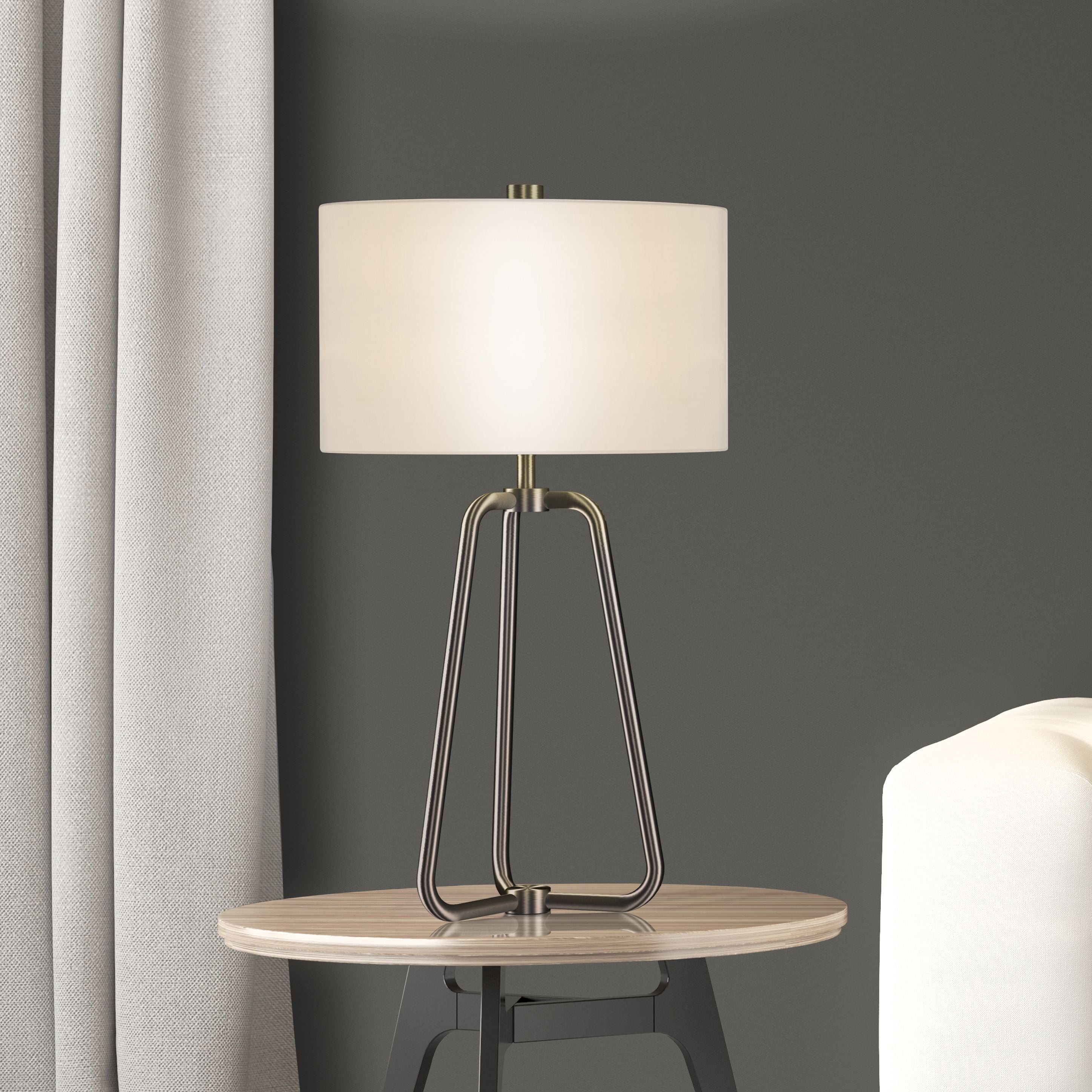 Evelyn&Zoe 25" Mid-Century Modern Metal Table Lamp with White Drum Linen Shade - Image 9