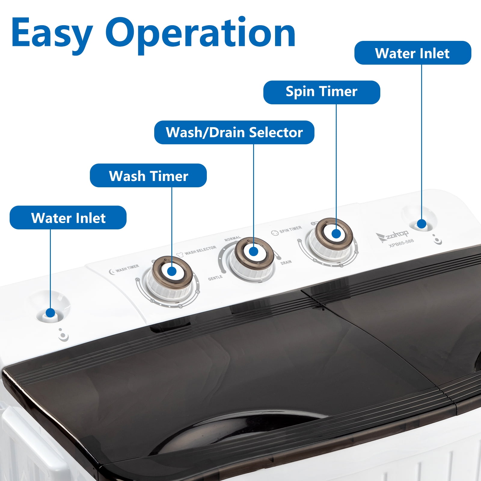 UbesGoo Compact Twin Tub Portable Mini Washing Machine 20lbs Total Washing Machine W/Drain Pump - Image 4