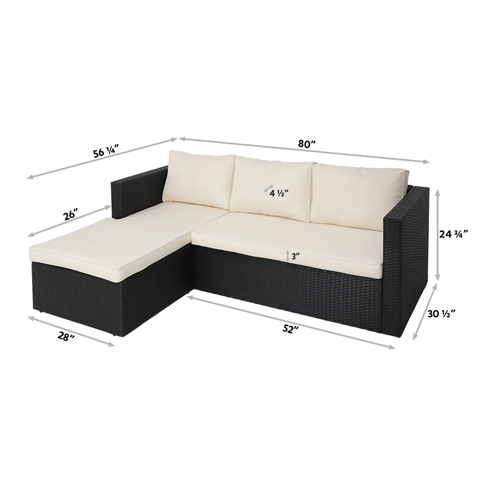 Abble 3 Piece Wicker Sectional Conversation Set with Cushions - Image 4