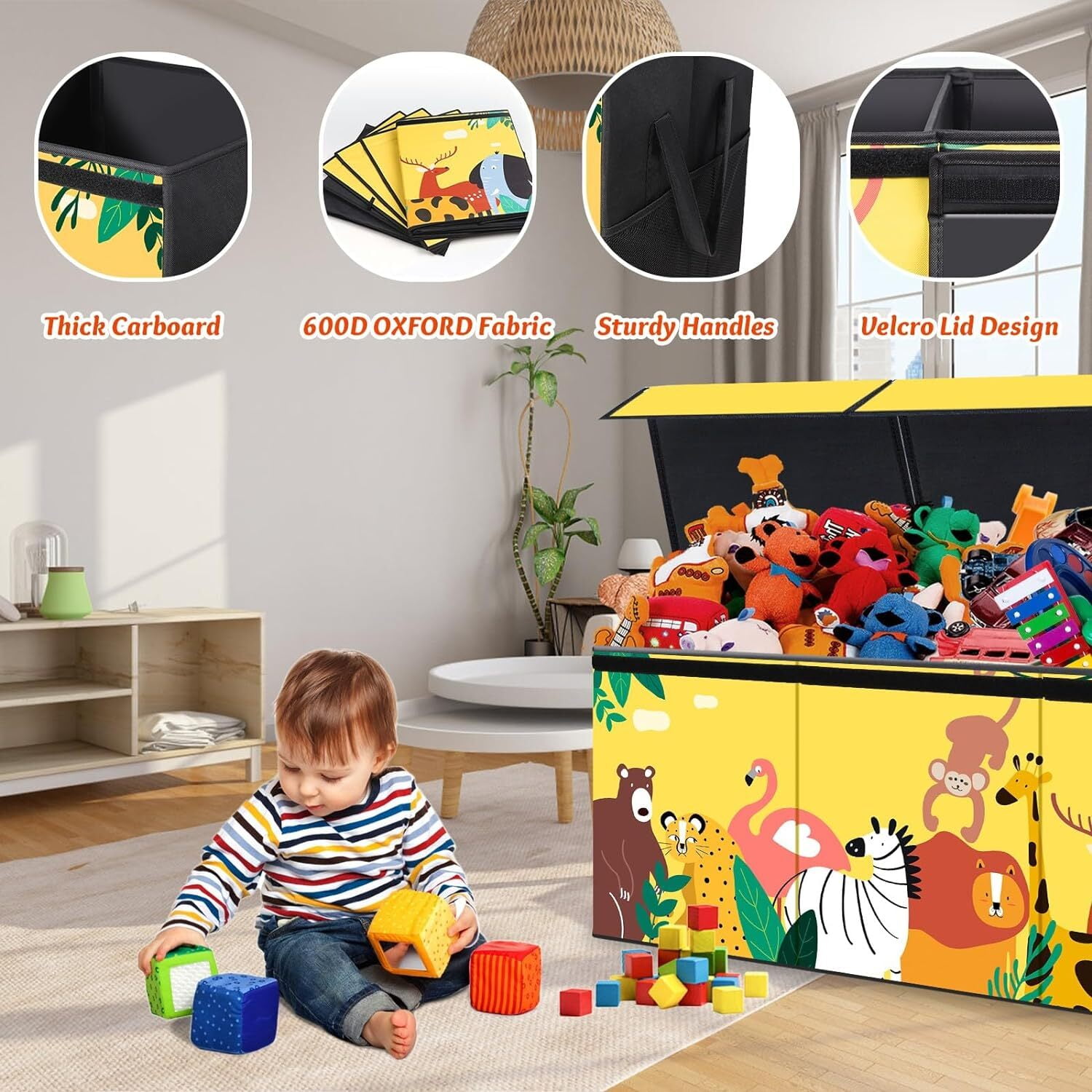 PAFOLO Large Children Toy Storage Chest: Collapsible and Sturdy Organizer with Lids for Kids' Toys, Closet,/Space Use, Yellow Oxford fabric - Image 4