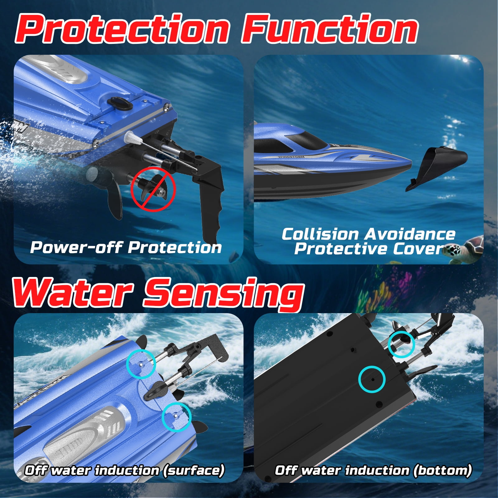 JoyStone 20+ mph RC Boat for Pool & Lakes, 14 inch Remote Control Boat with LED Lights, 2 Batteries 40Mins, Pool Toys for Adults & Kids (Blue) - Image 3